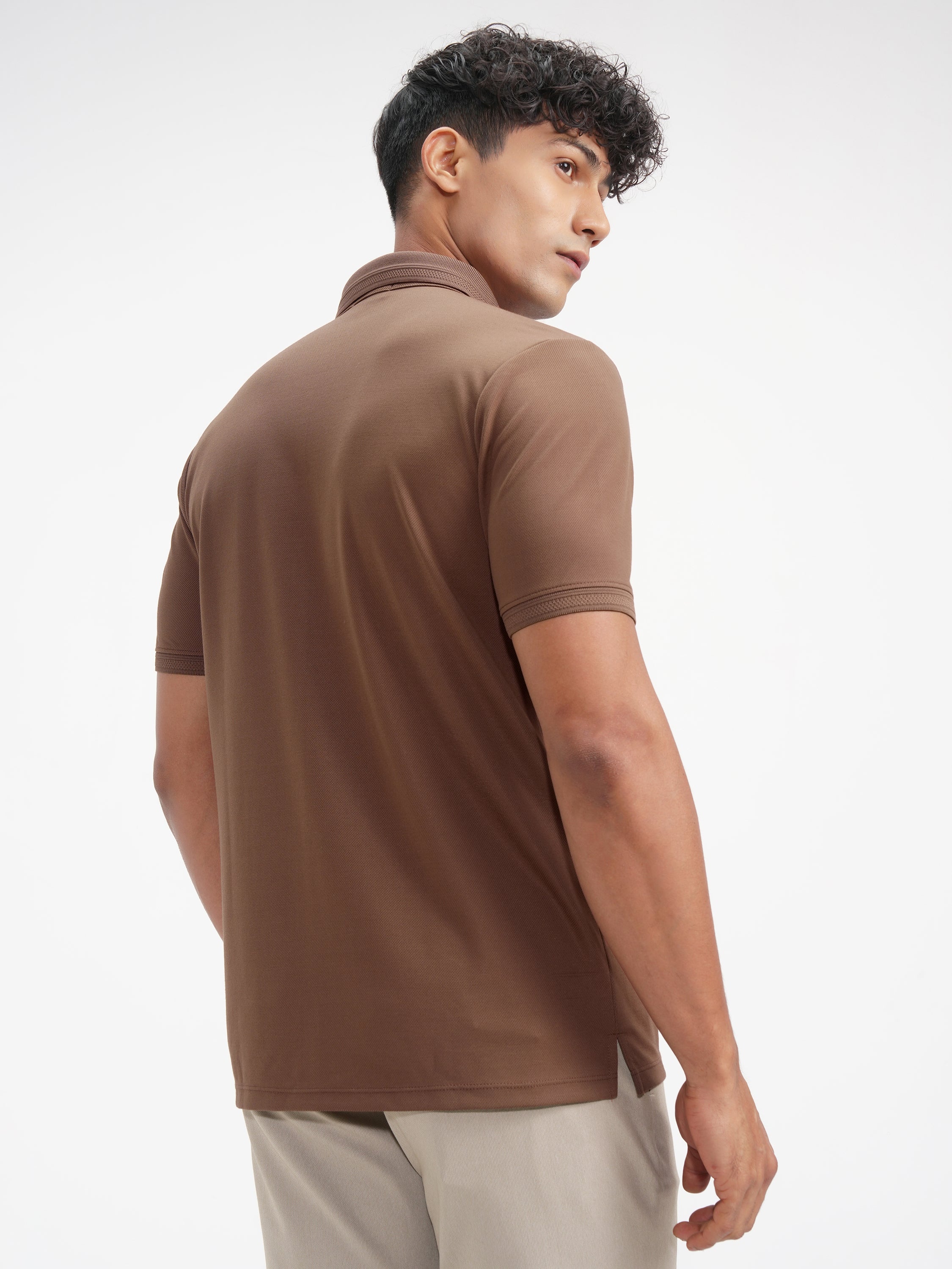 Highlander Men Brown Solid Polo Collar T-Shirt - Brown - Image 3