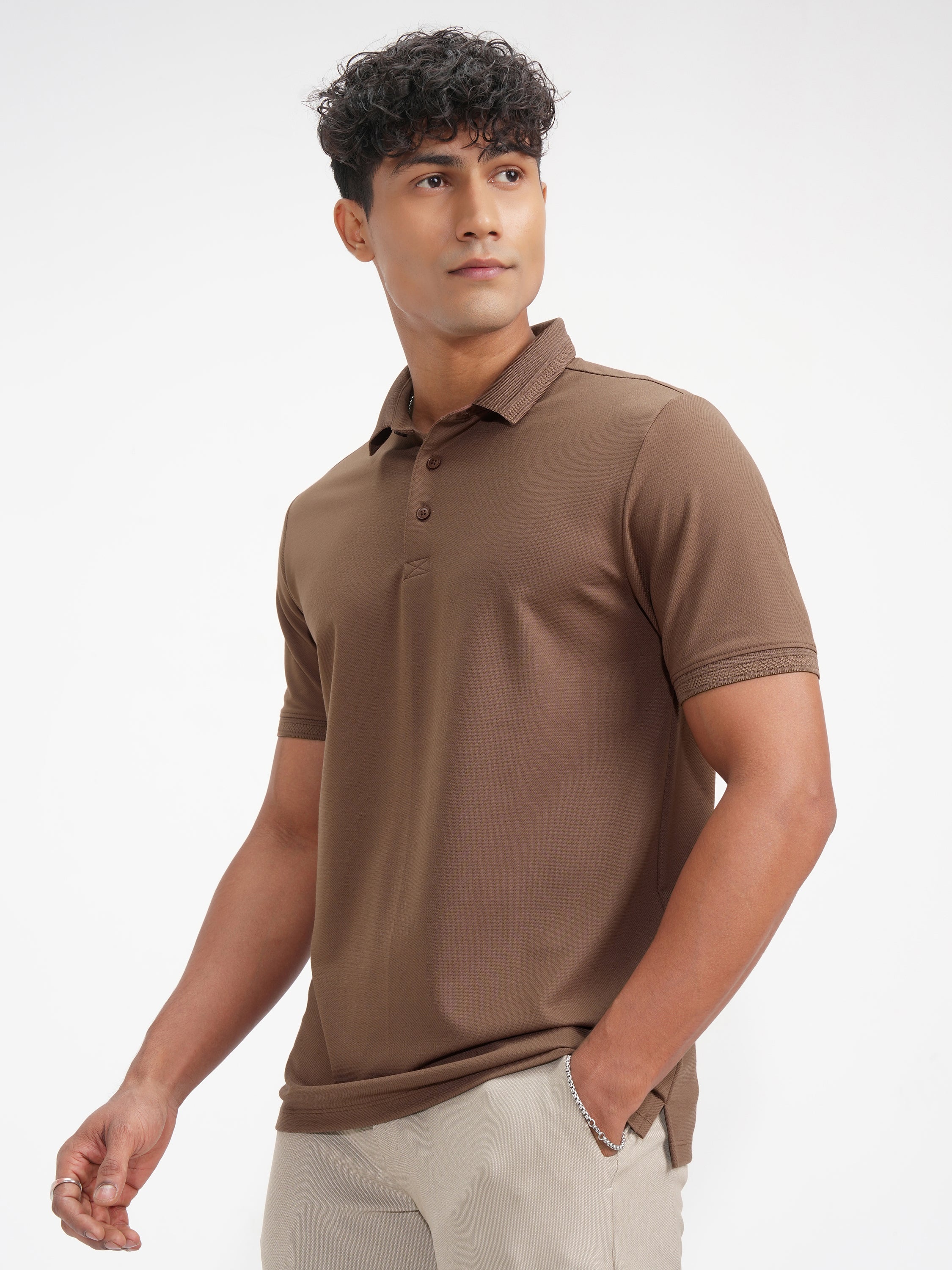 Highlander Men Brown Solid Polo Collar T-Shirt - Brown - Image 4