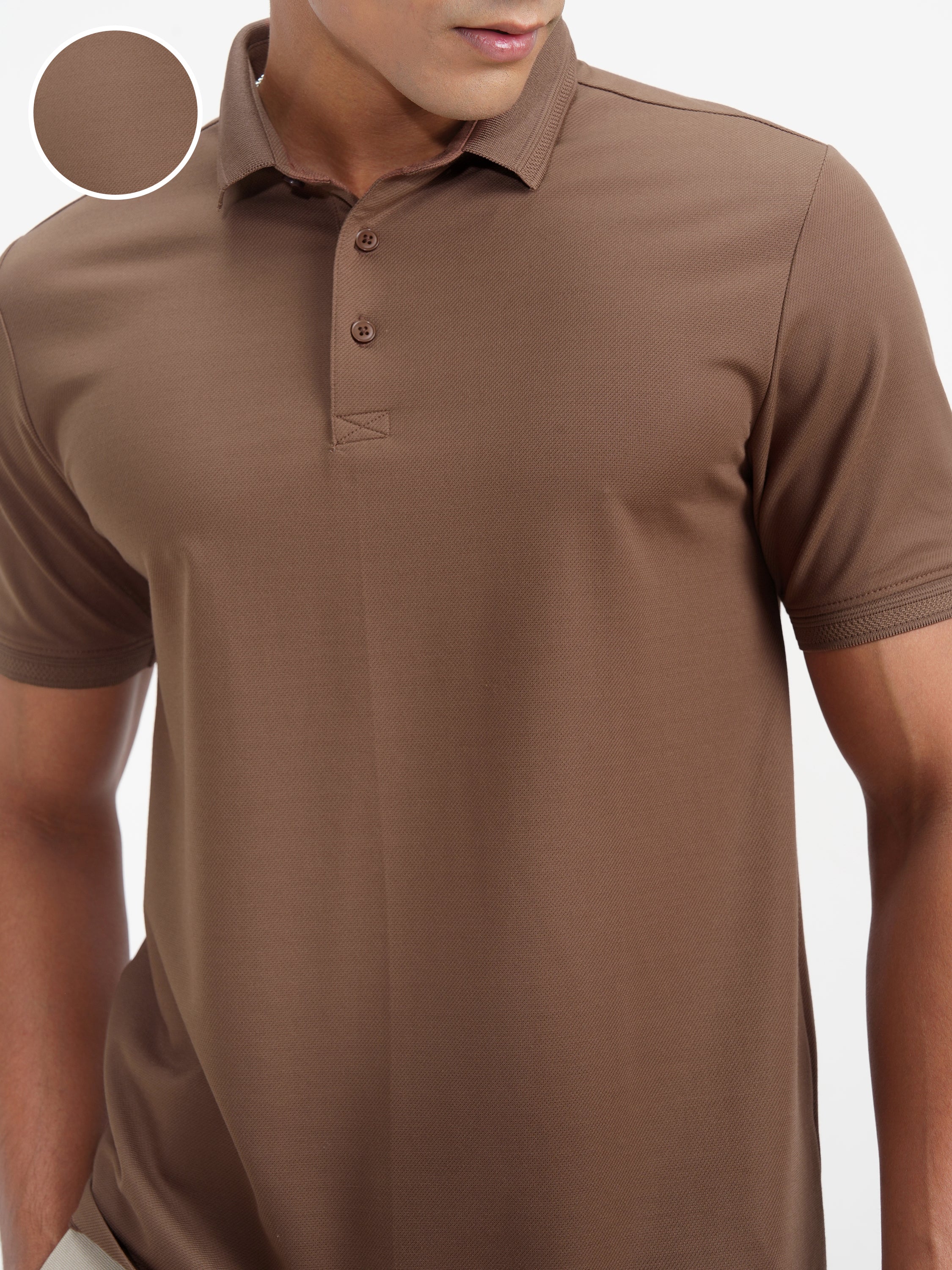 Highlander Men Brown Solid Polo Collar T-Shirt - Brown - Image 5