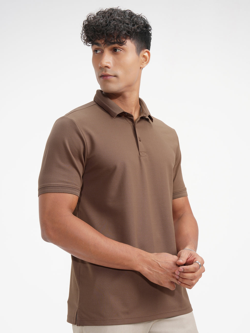 Highlander Men Brown Solid Polo Collar T-Shirt - Brown - Image 6