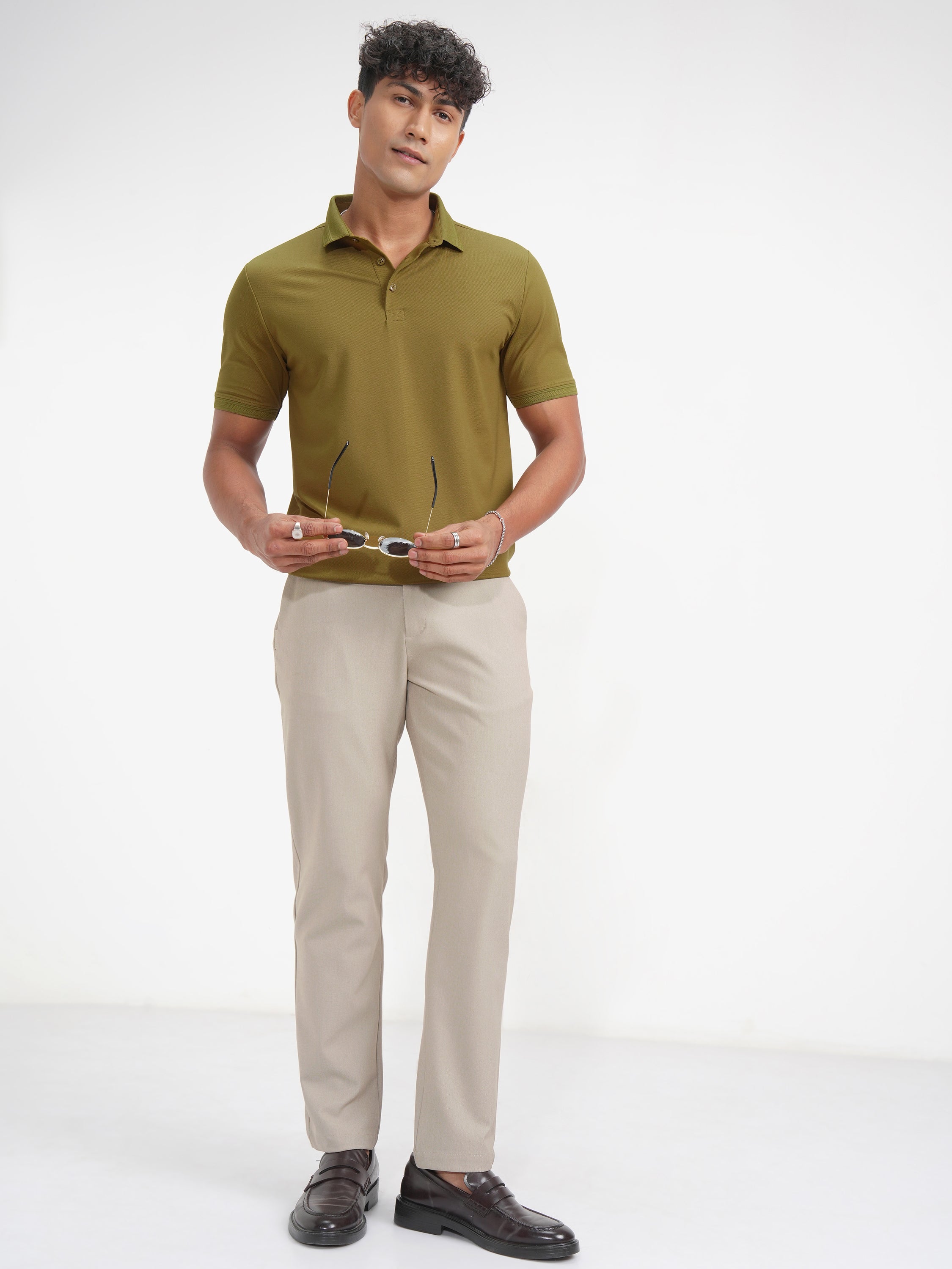 Highlander Men Khaki Solid Polo Collar T-Shirt - Khaki - Image 2