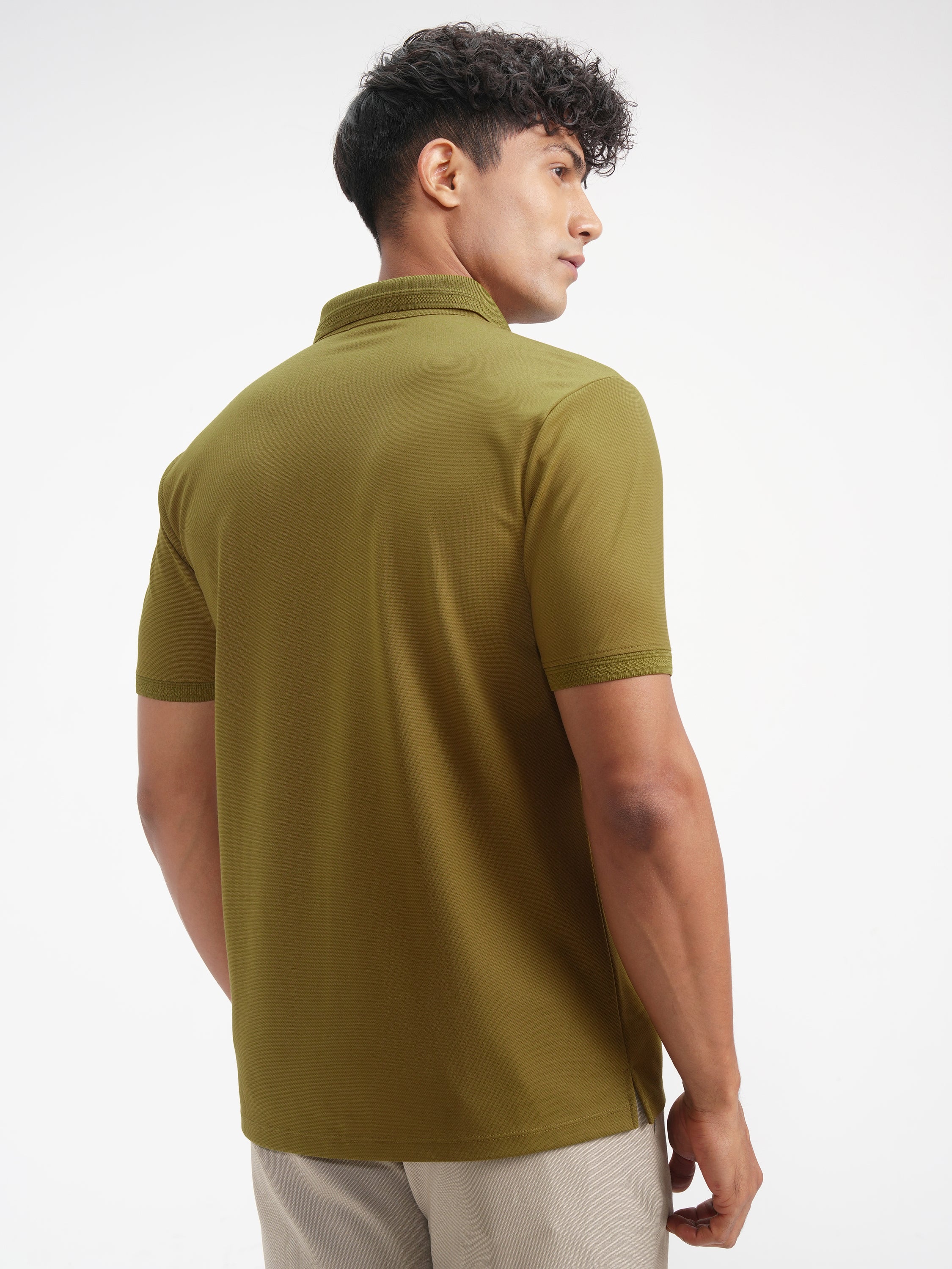 Highlander Men Khaki Solid Polo Collar T-Shirt - Khaki - Image 3