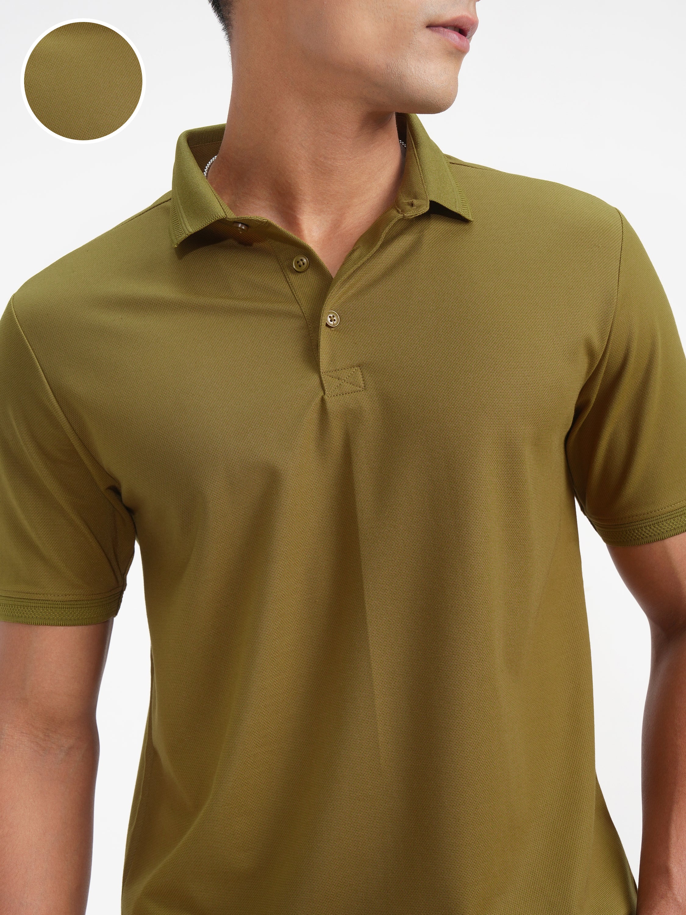 Highlander Men Khaki Solid Polo Collar T-Shirt - Khaki - Image 5