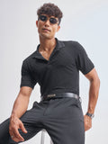 Highlander Men Black Self Design Polo Collar T-Shirt - Black - Image 1
