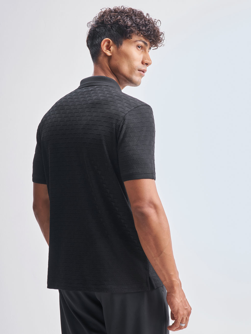 Highlander Men Black Self Design Polo Collar T-Shirt - Black - Image 3