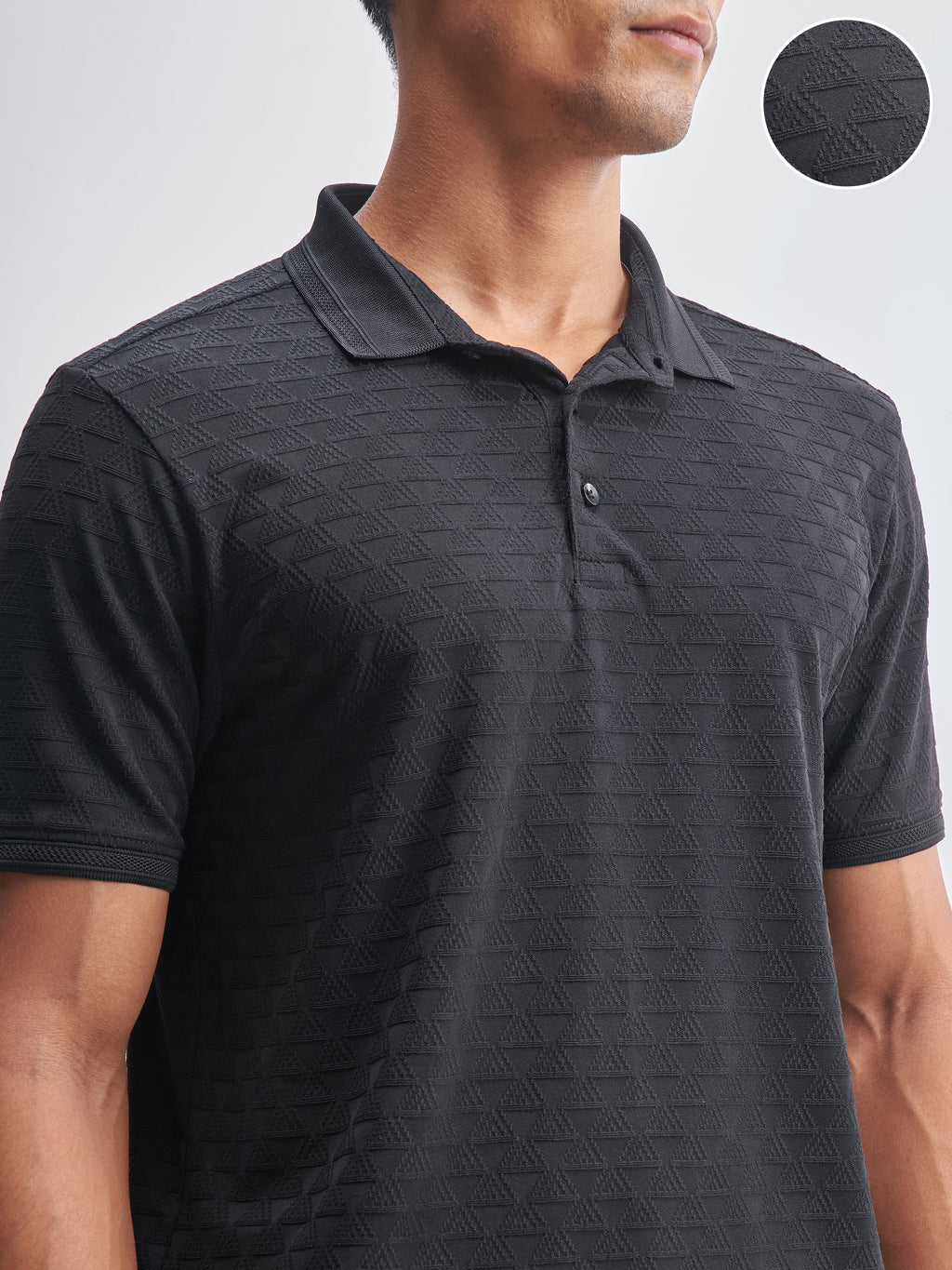 Highlander Men Black Self Design Polo Collar T-Shirt - Black - Image 5