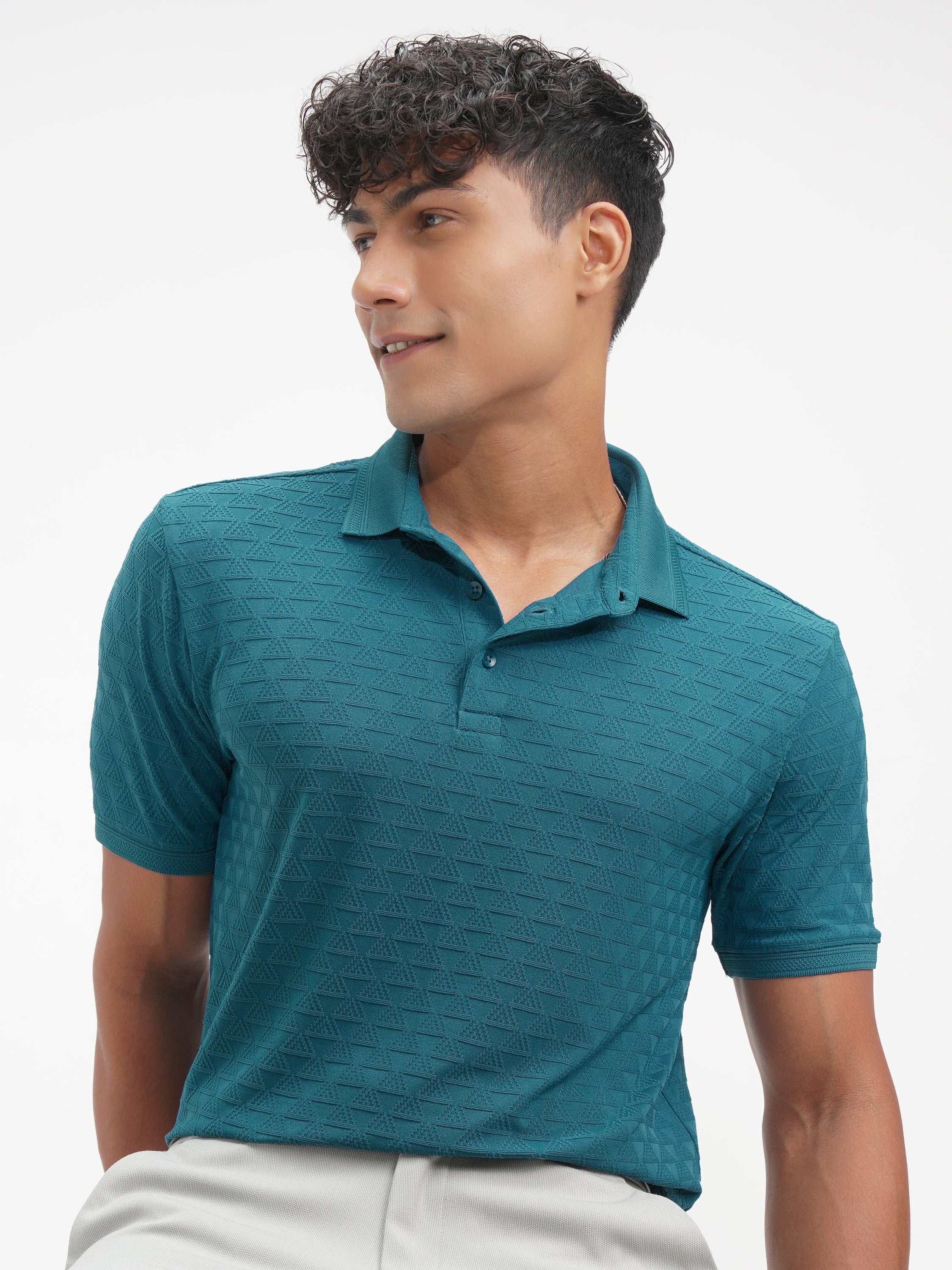 Highlander Men Teal Solid Polo Collar T-Shirt - Teal - Image 1