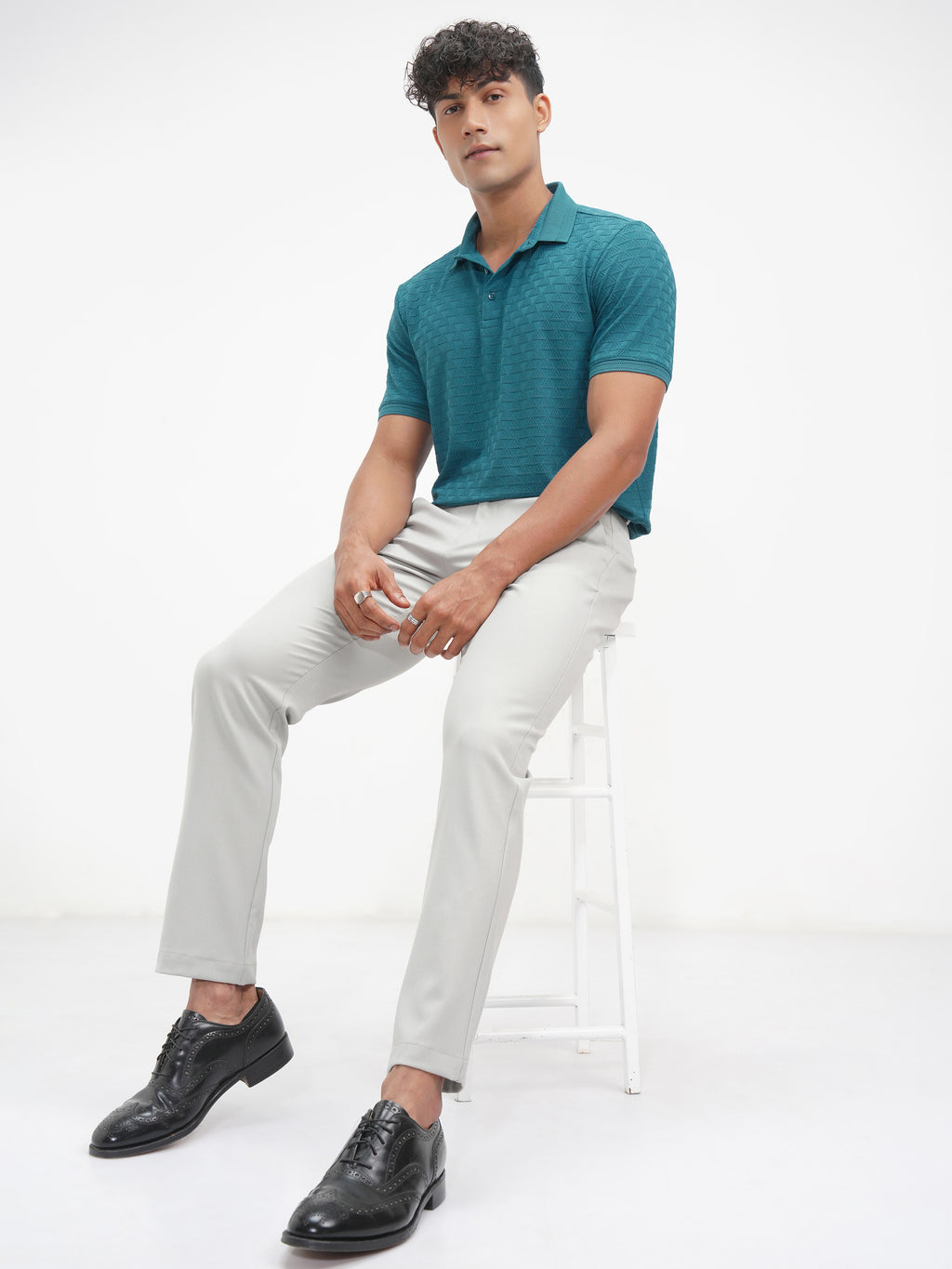 Highlander Men Teal Solid Polo Collar T-Shirt - Teal - Image 2