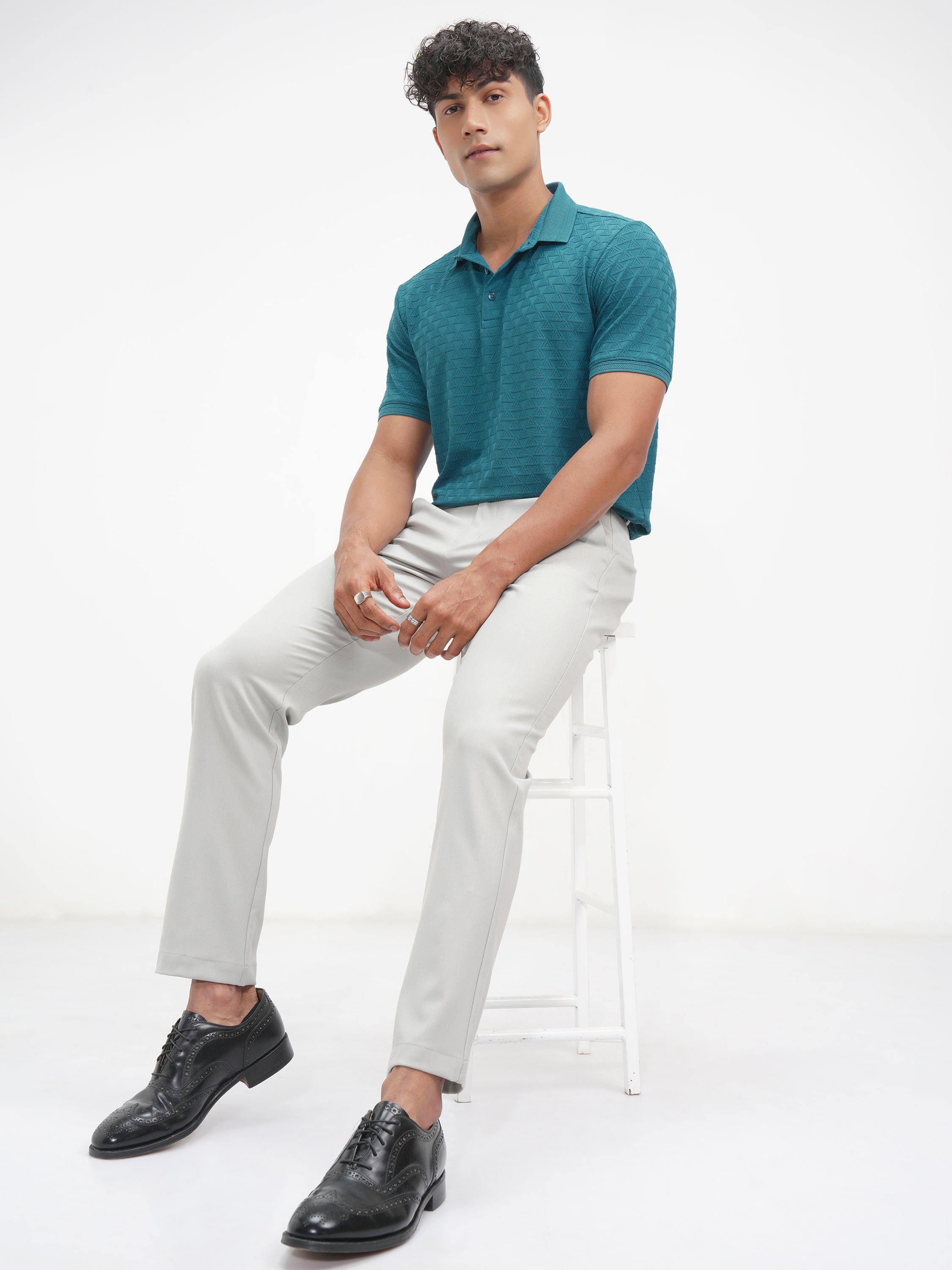 Highlander Men Teal Solid Polo Collar T-Shirt - Teal - Image 2
