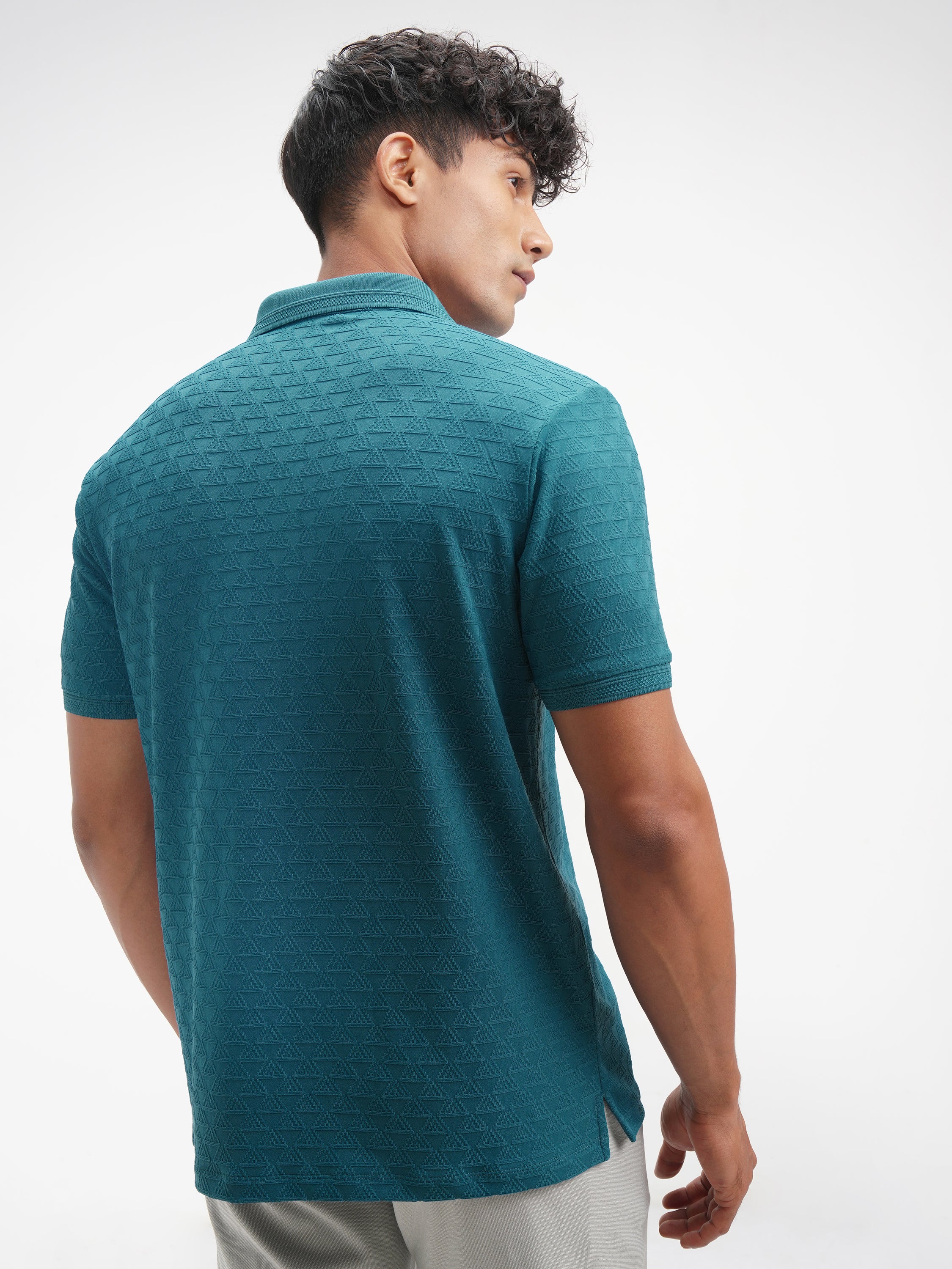 Highlander Men Teal Solid Polo Collar T-Shirt - Teal - Image 3