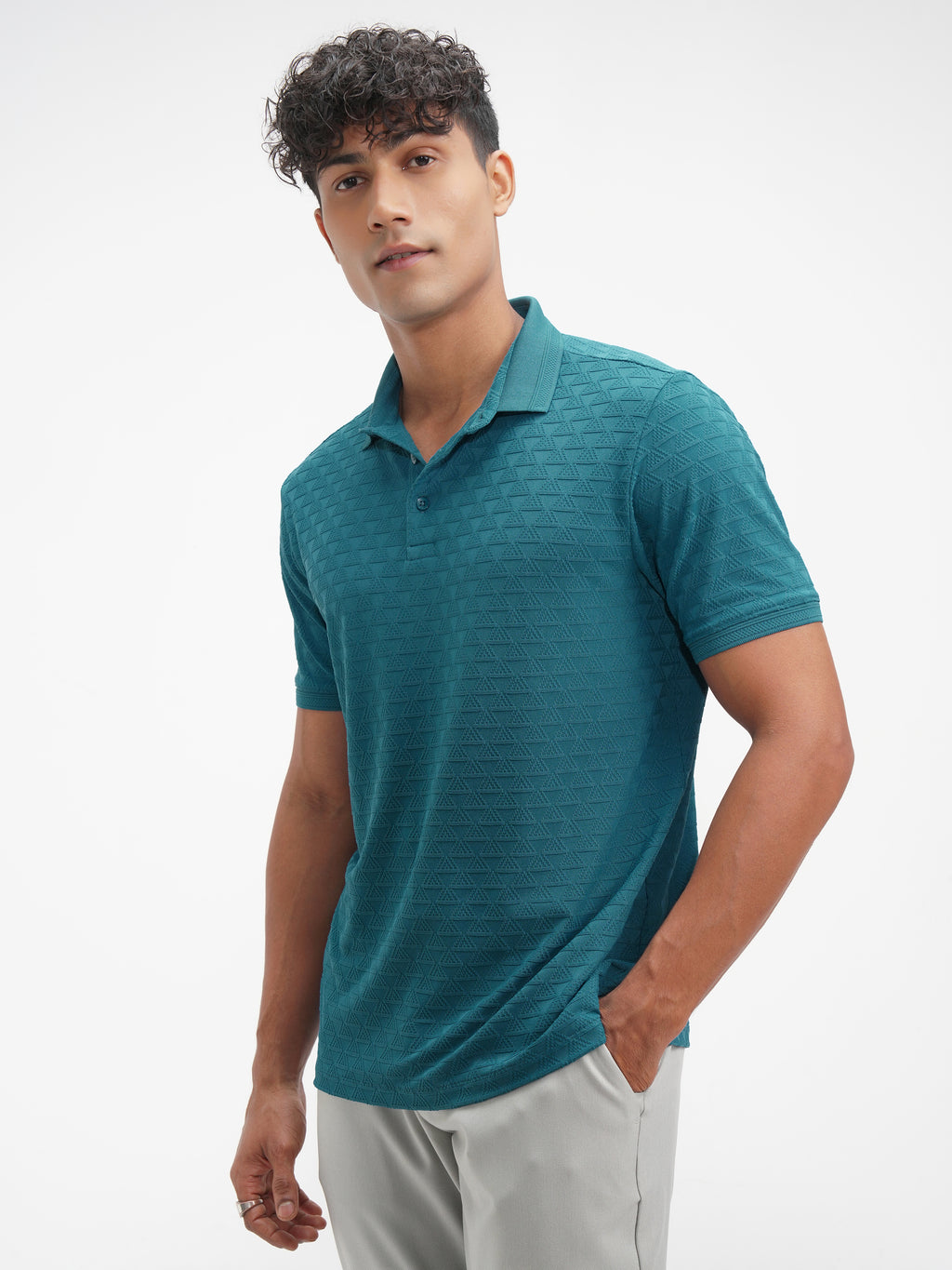 Highlander Men Teal Solid Polo Collar T-Shirt - Teal - Image 4
