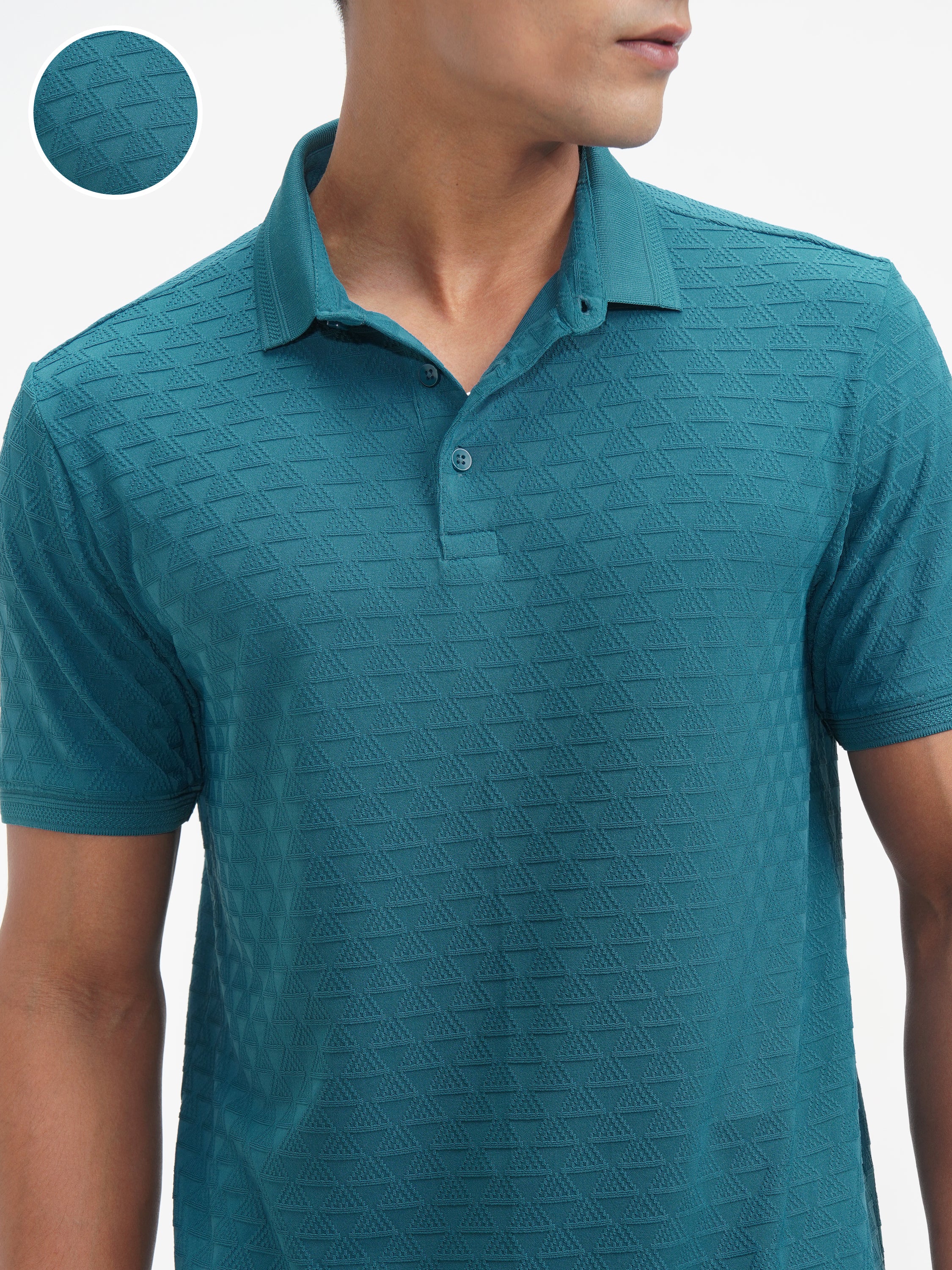 Highlander Men Teal Solid Polo Collar T-Shirt - Teal - Image 5