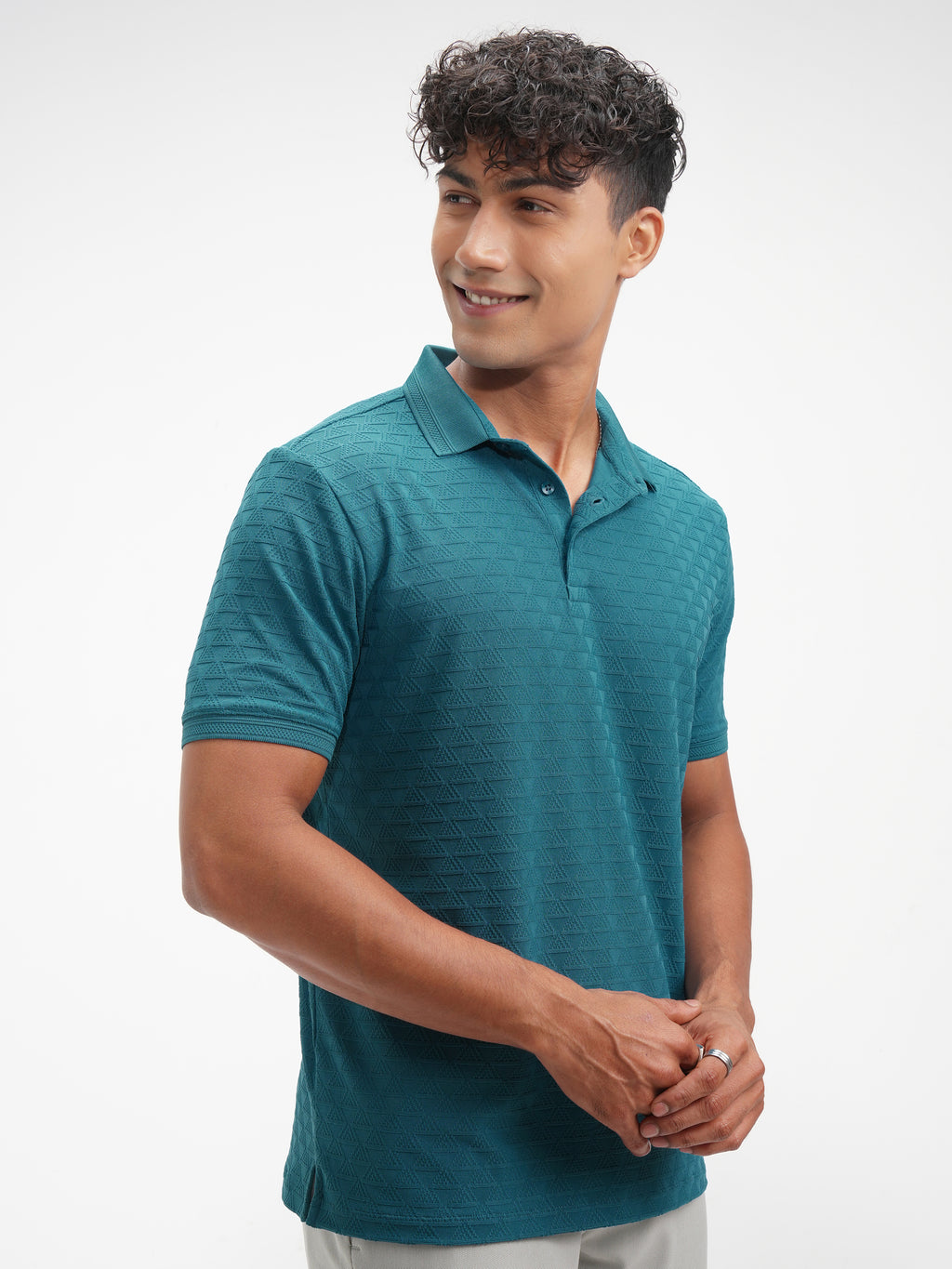Highlander Men Teal Solid Polo Collar T-Shirt - Teal - Image 6