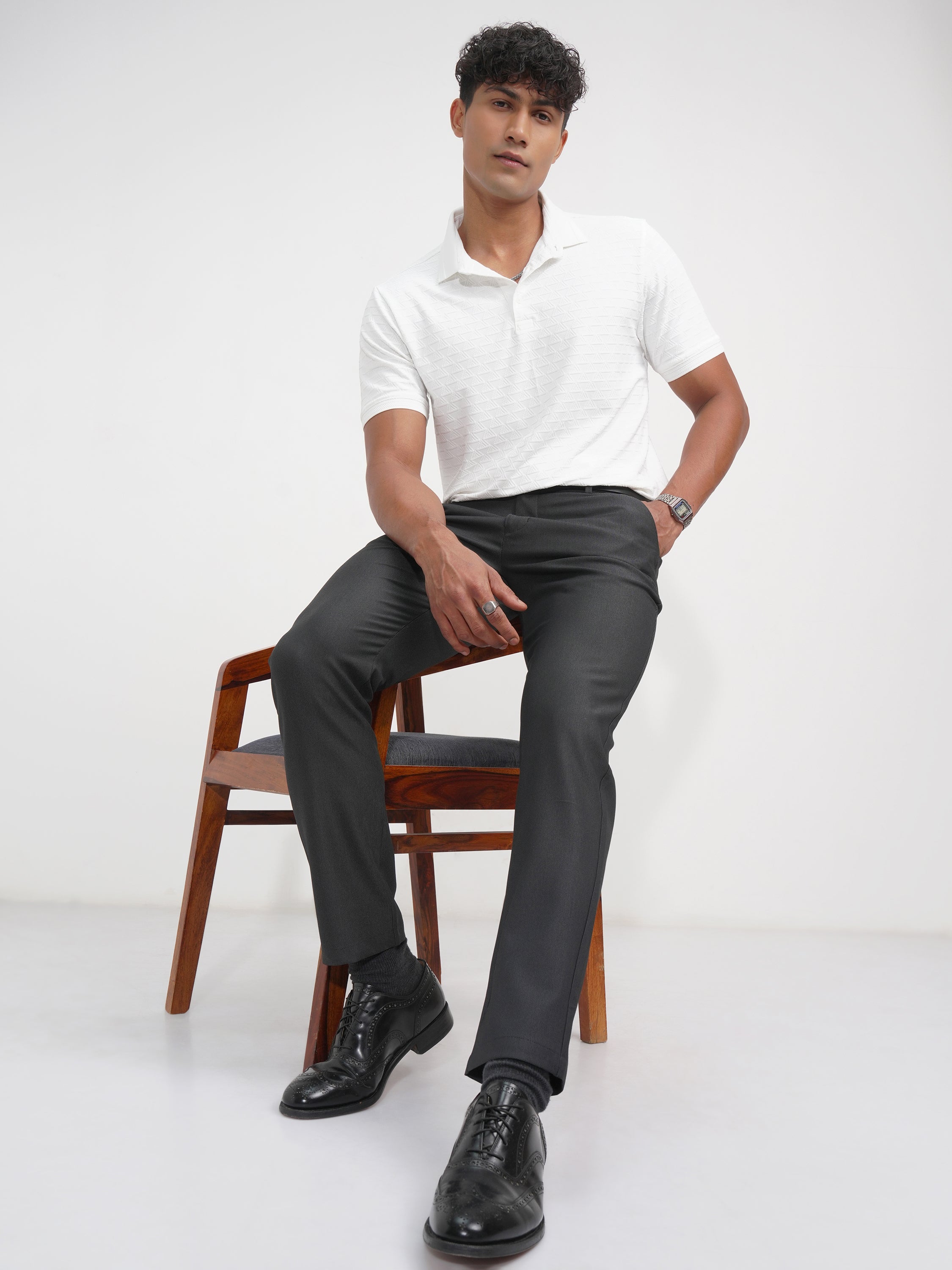 Highlander Men White Solid Polo Collar T-Shirt - White - Image 2