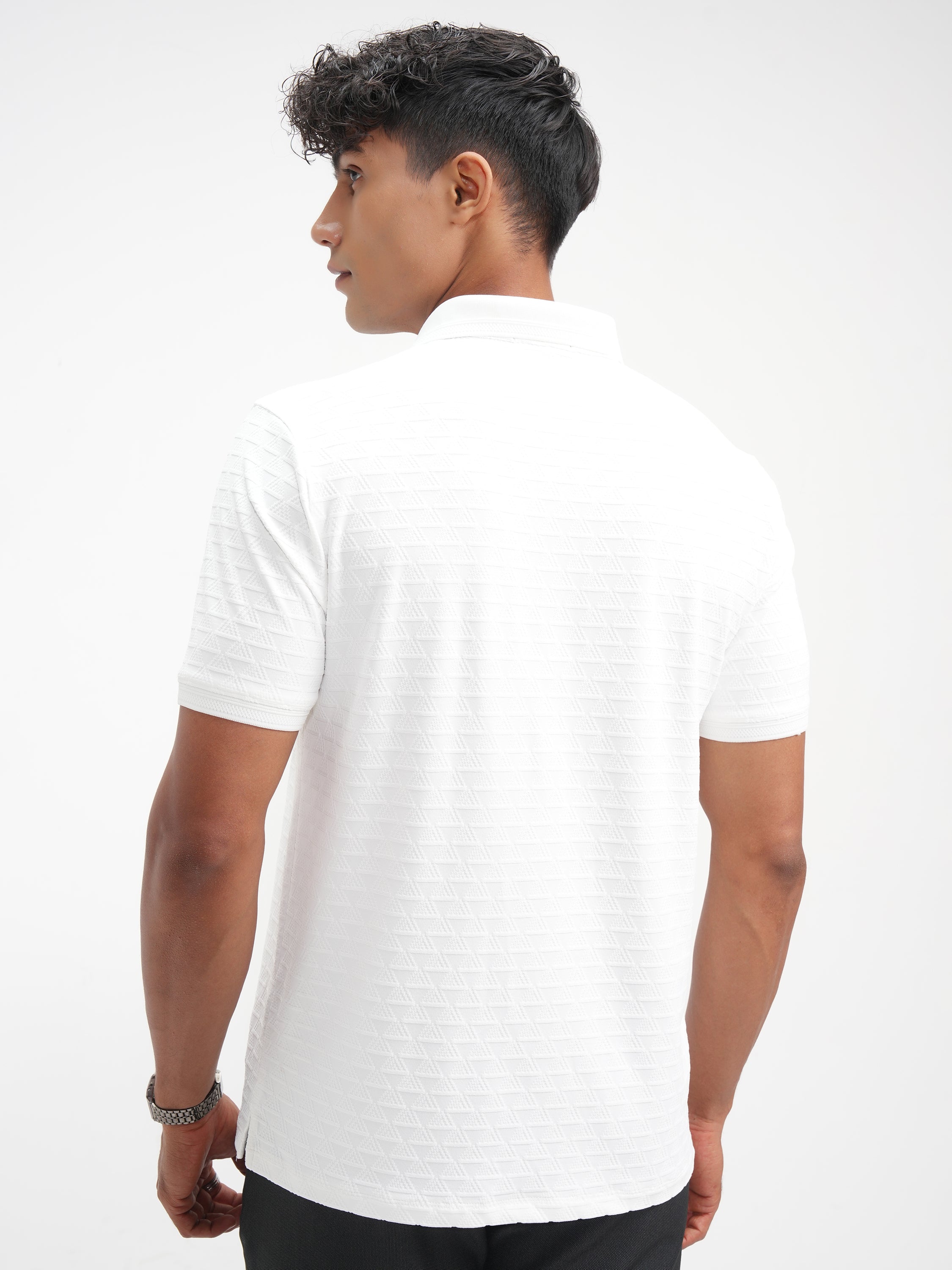 Highlander Men White Solid Polo Collar T-Shirt - White - Image 3