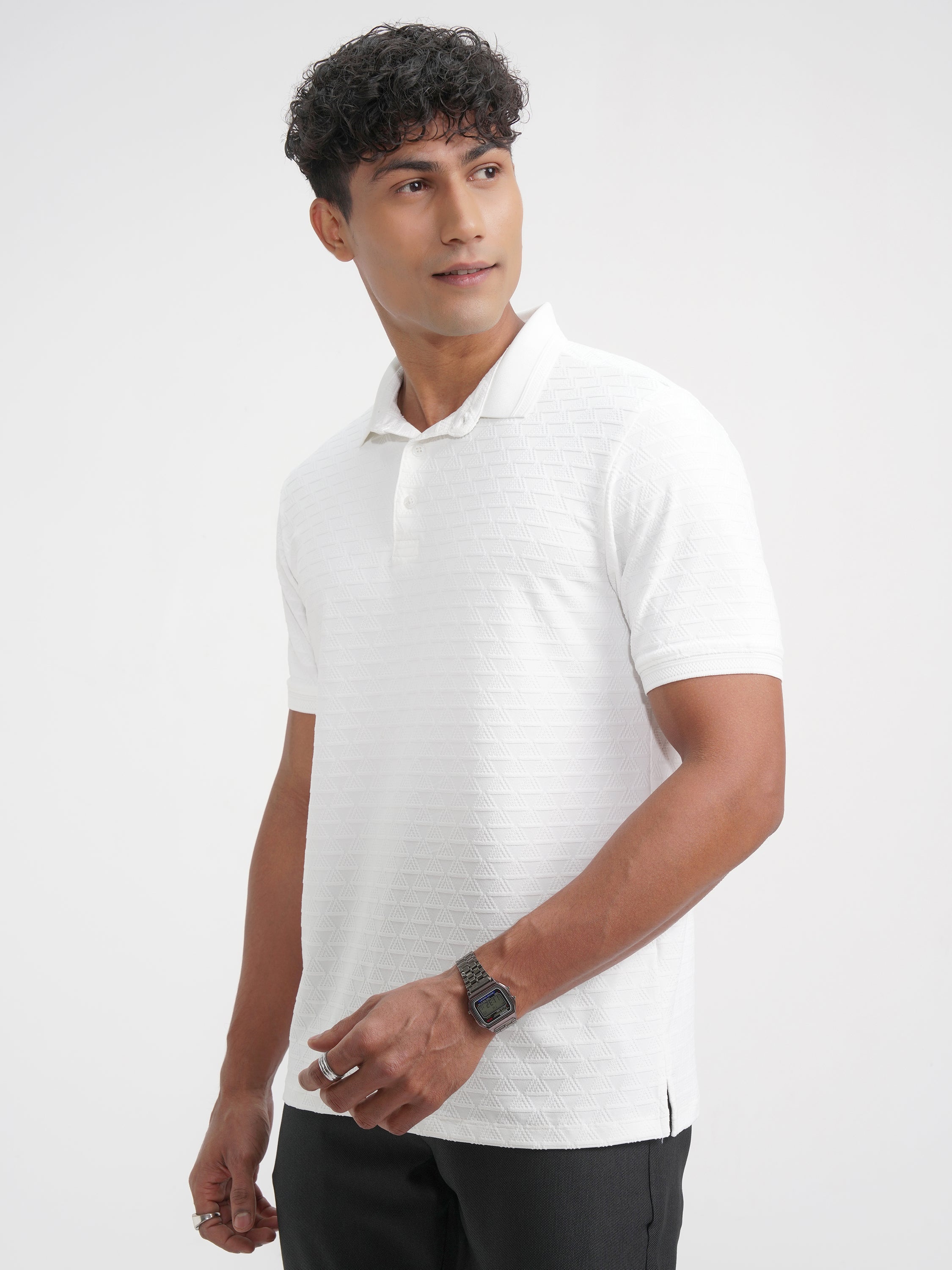 Highlander Men White Solid Polo Collar T-Shirt - White - Image 4
