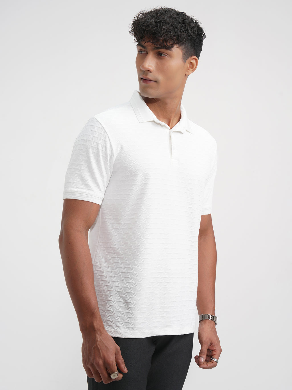 Highlander Men White Solid Polo Collar T-Shirt - White - Image 6