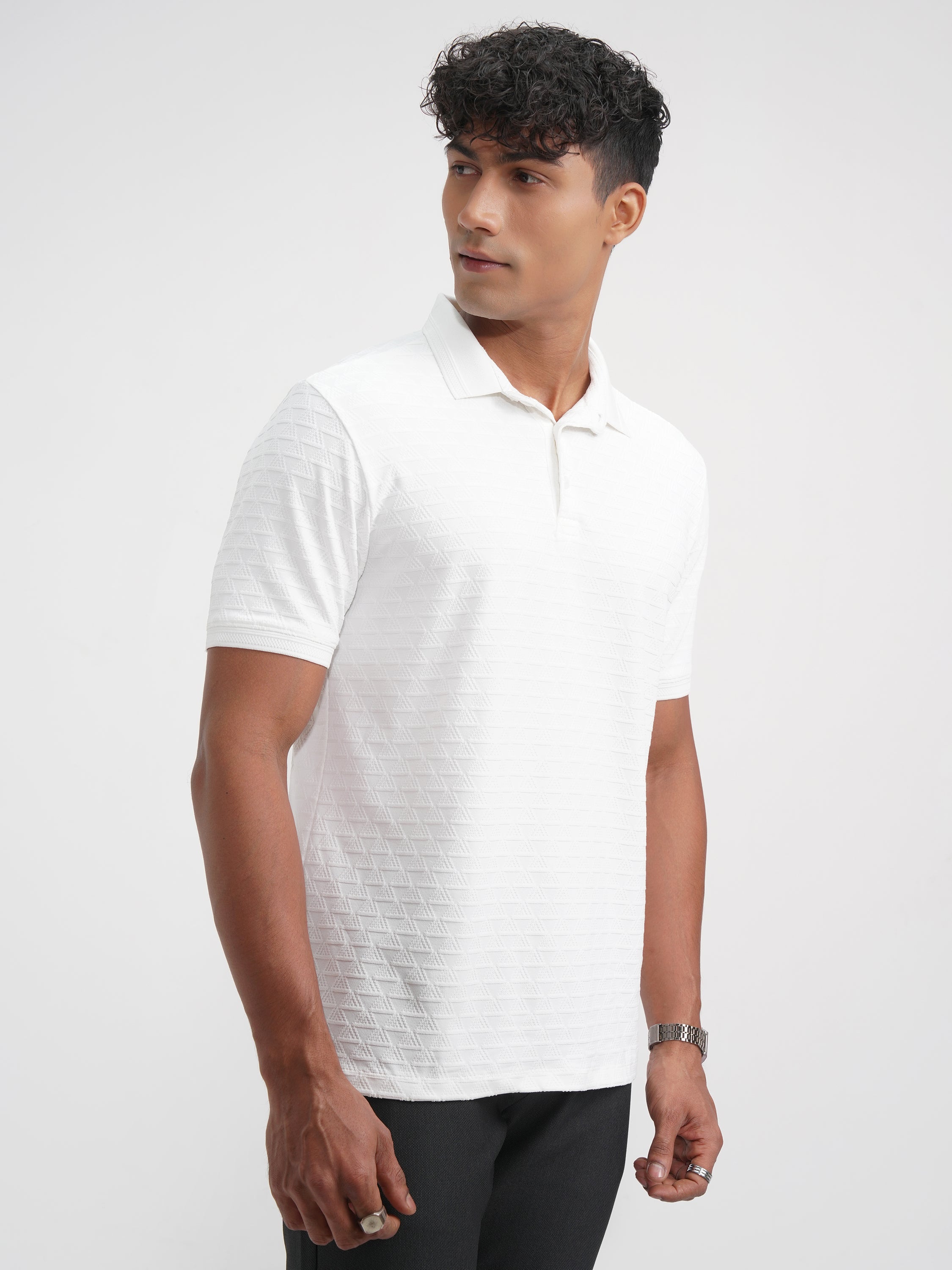 Highlander Men White Solid Polo Collar T-Shirt - White - Image 6
