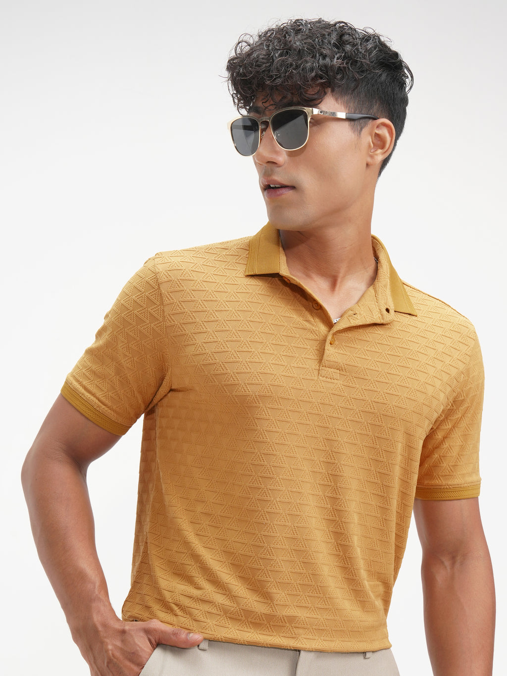 Highlander Men Mustard Solid Polo Collar T-Shirt - Mustard - Image 1