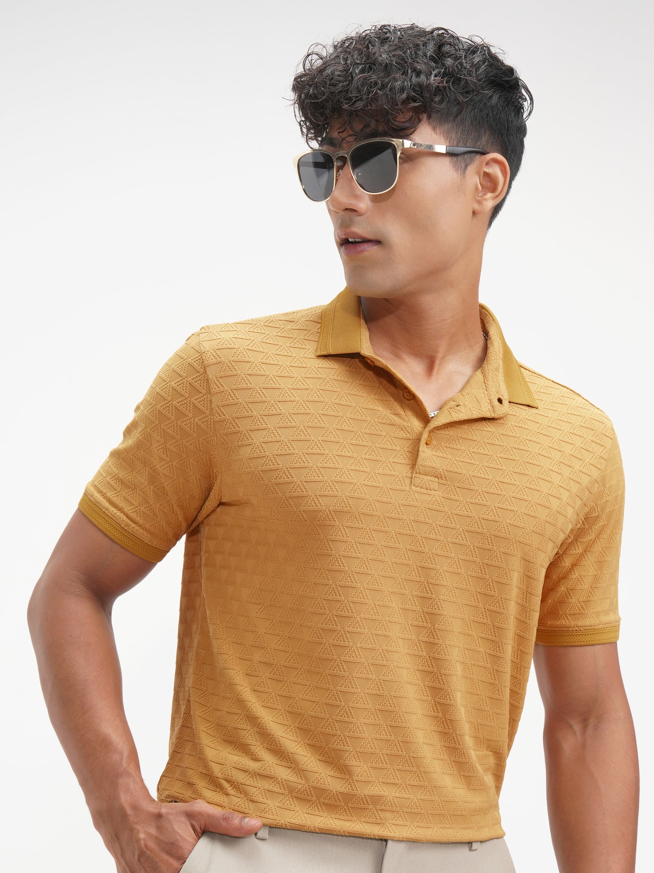 Highlander Men Mustard Solid Polo Collar T-Shirt - Mustard - Image 1