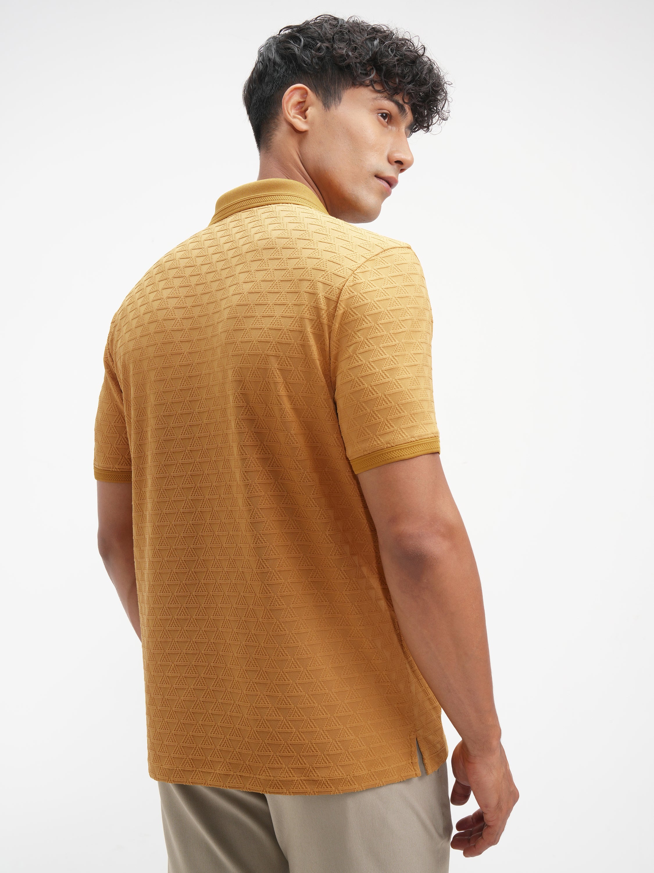Highlander Men Mustard Solid Polo Collar T-Shirt - Mustard - Image 3