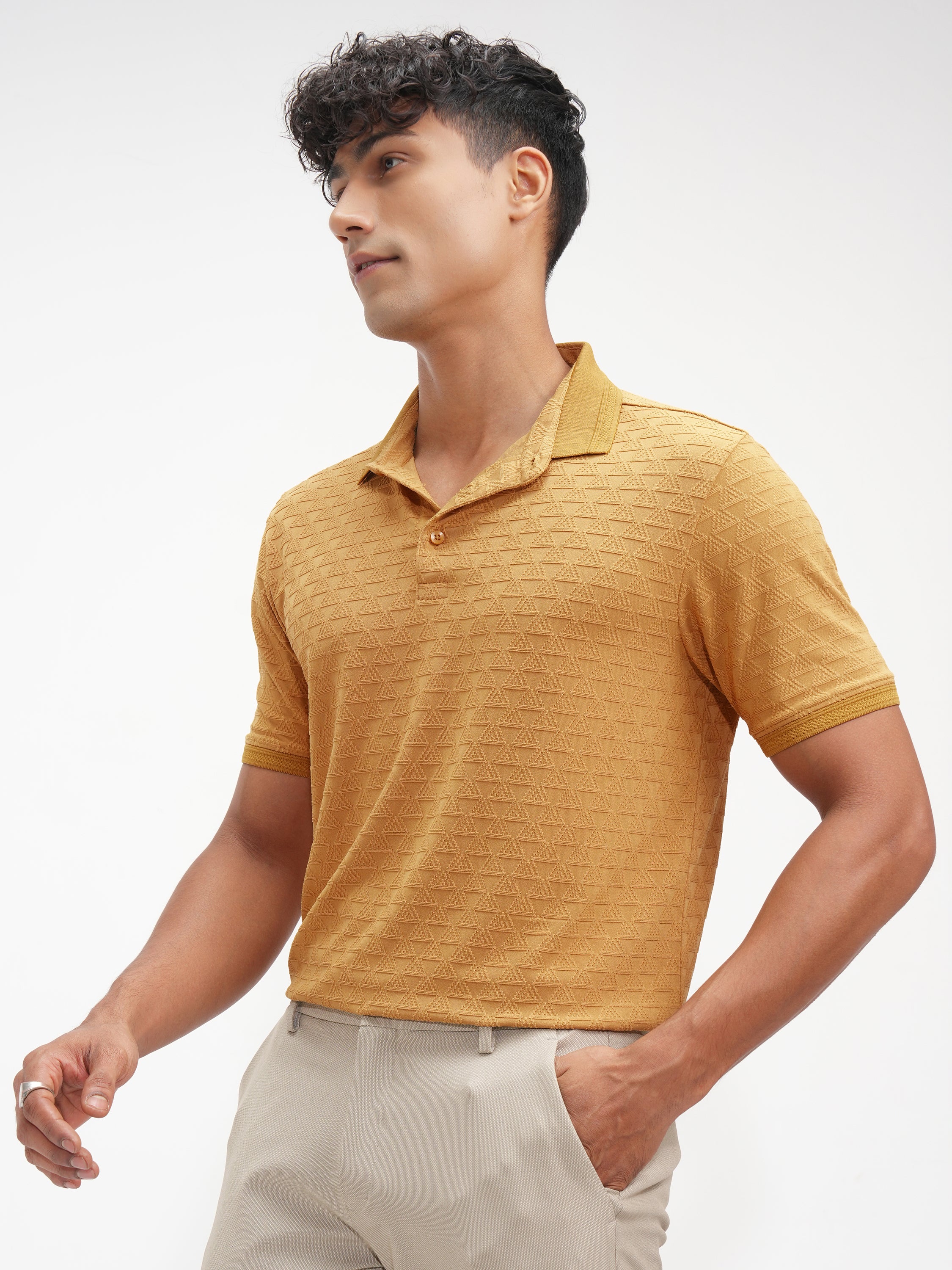 Highlander Men Mustard Solid Polo Collar T-Shirt - Mustard - Image 4