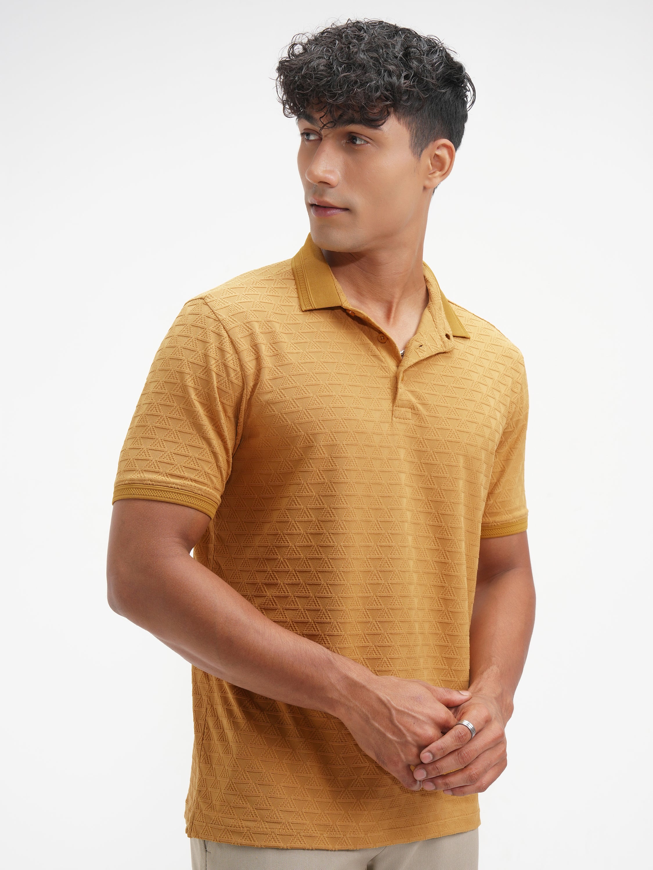 Highlander Men Mustard Solid Polo Collar T-Shirt - Mustard - Image 6