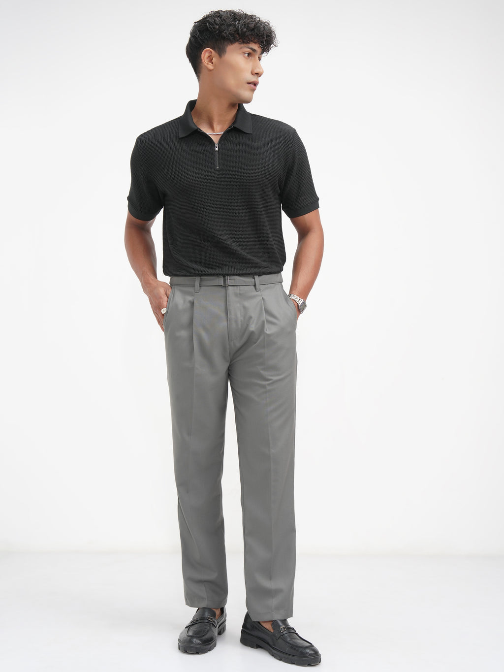Highlander Men Black Solid Polo Collar T-Shirt - Black - Image 2