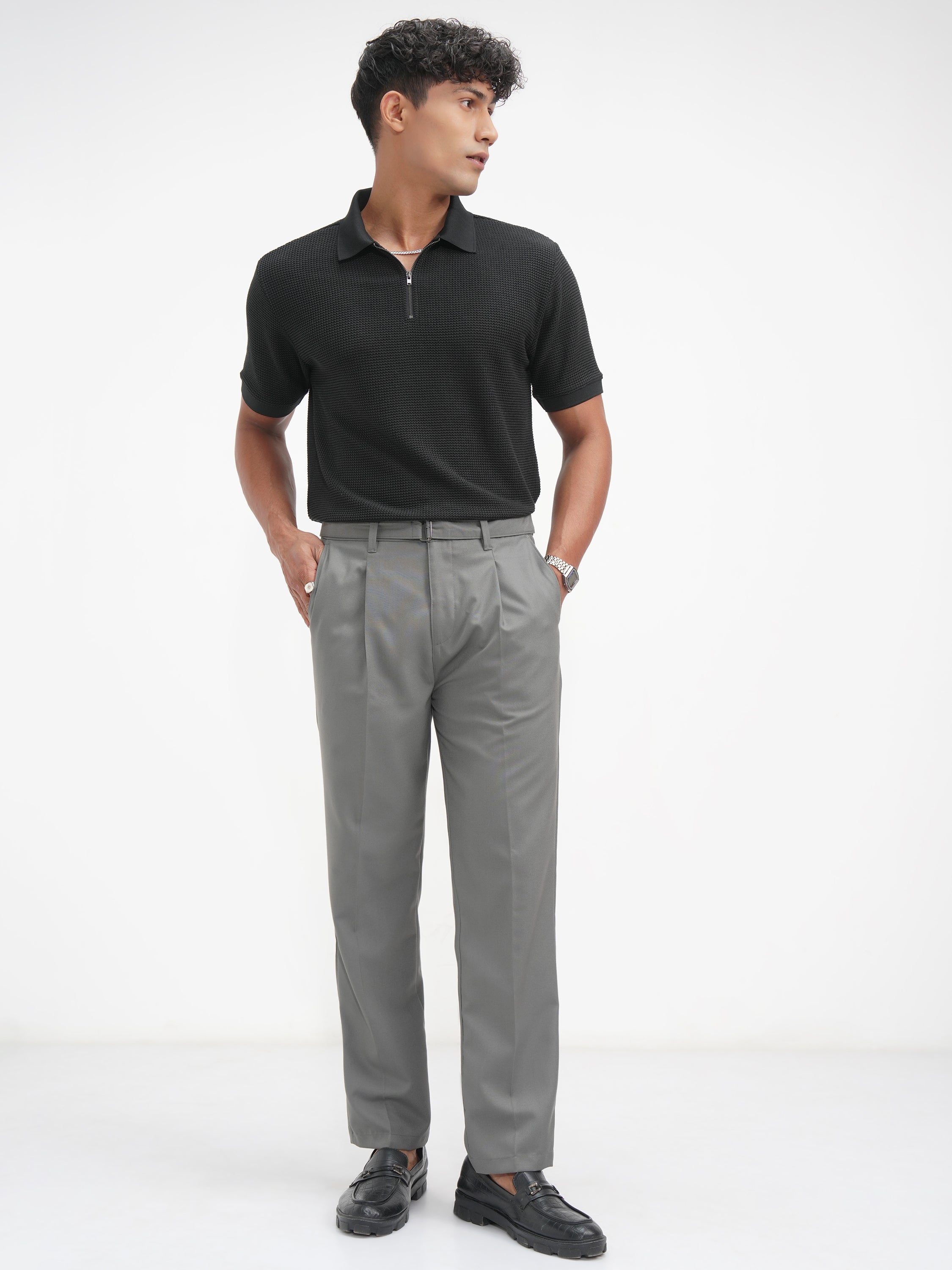 Highlander Men Black Solid Polo Collar T-Shirt - Black - Image 2