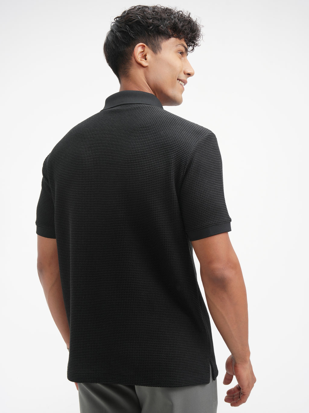 Highlander Men Black Solid Polo Collar T-Shirt - Black - Image 3