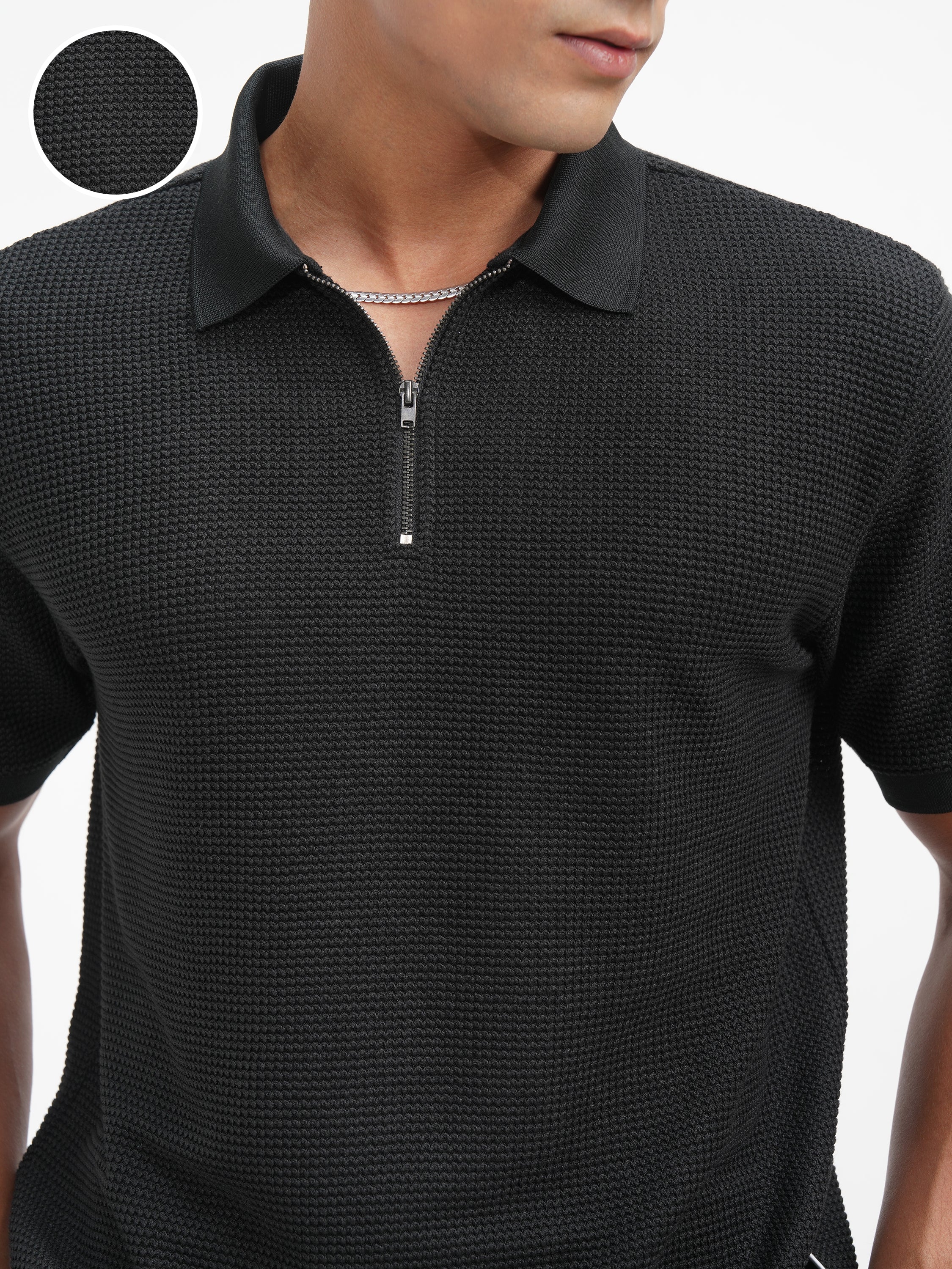 Highlander Men Black Solid Polo Collar T-Shirt - Black - Image 5