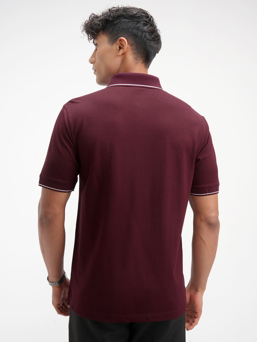 Highlander Men Maroon Solid Polo Collar T-Shirt - Maroon - Image 3