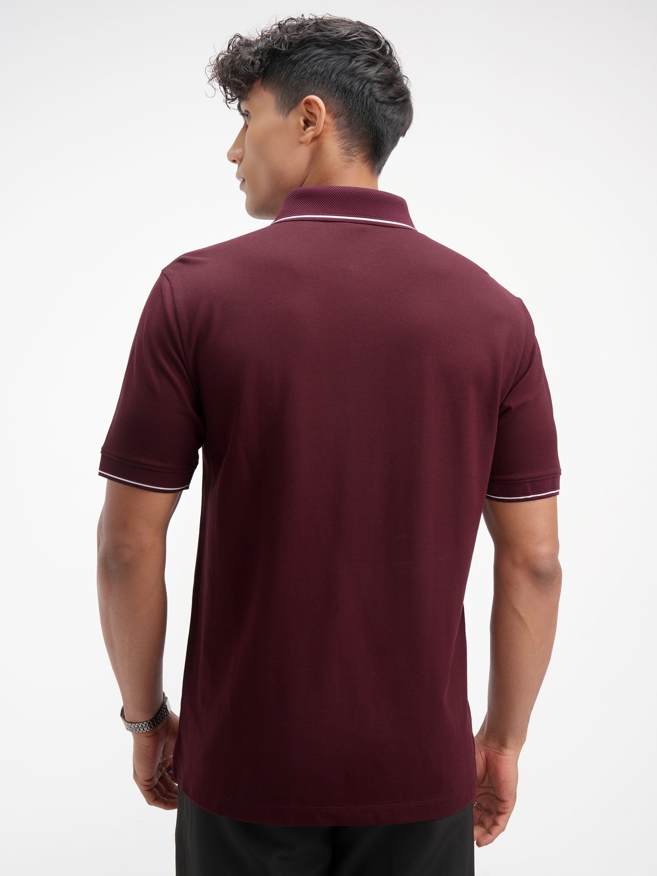 Highlander Men Maroon Solid Polo Collar T-Shirt - Maroon - Image 3