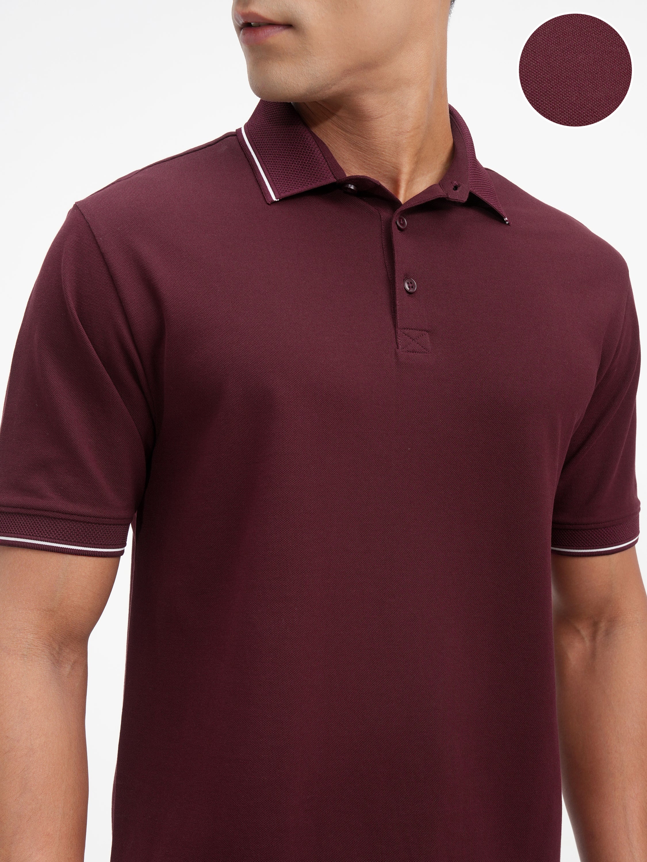 Highlander Men Maroon Solid Polo Collar T-Shirt - Maroon - Image 5