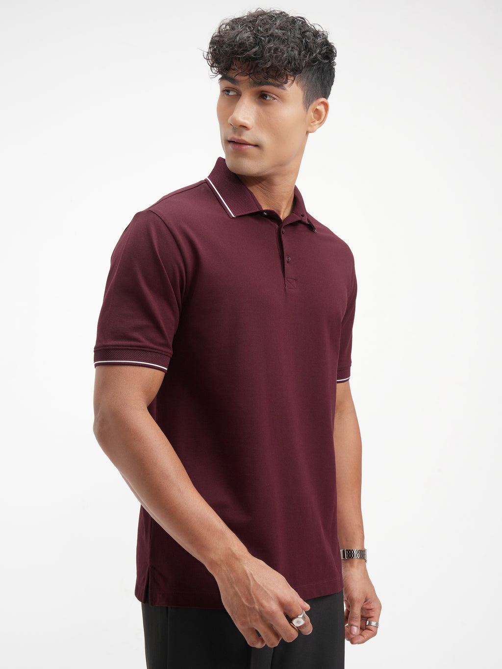 Highlander Men Maroon Solid Polo Collar T-Shirt - Maroon - Image 6