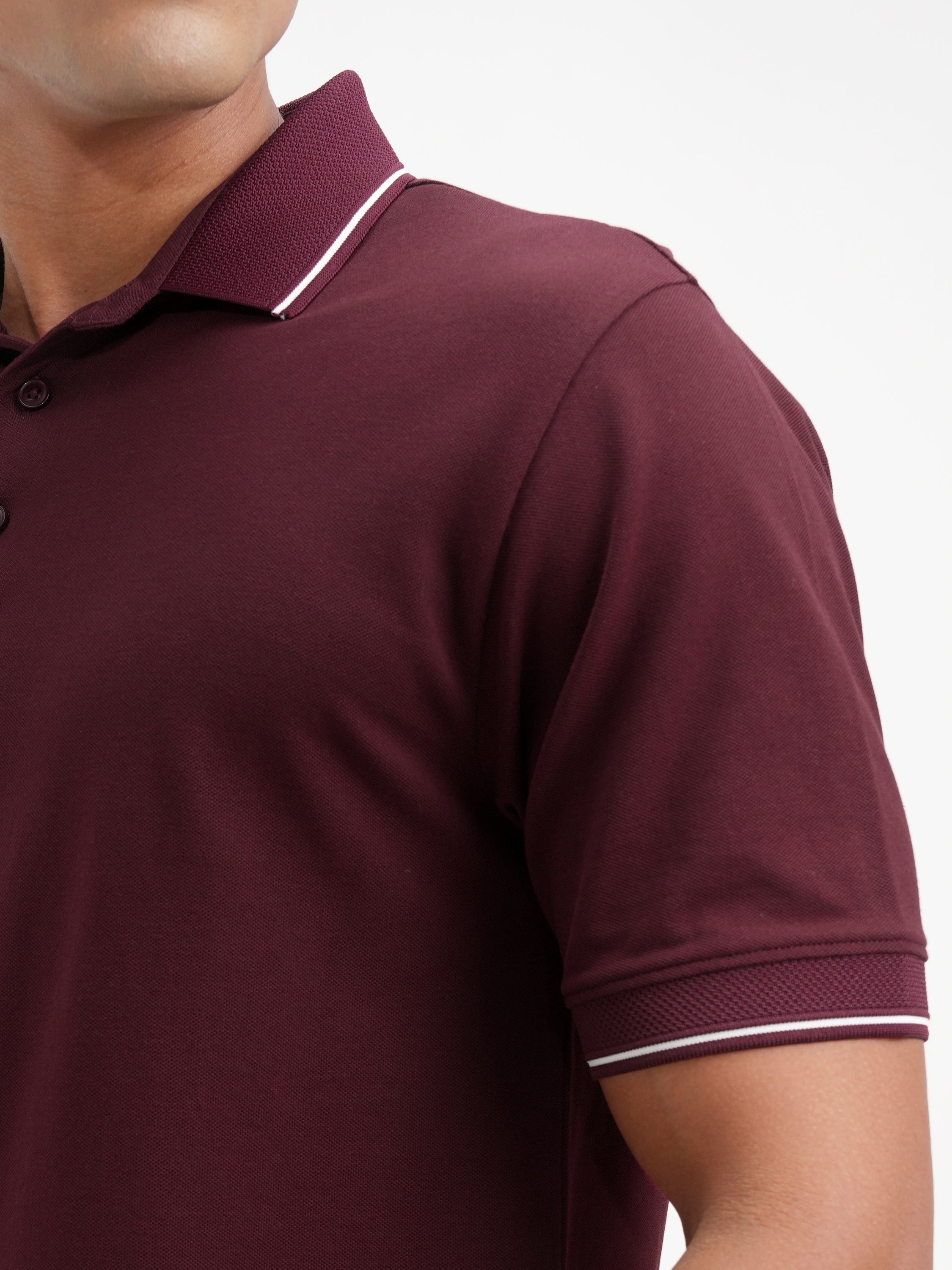 Highlander Men Maroon Solid Polo Collar T-Shirt - Maroon - Image 7