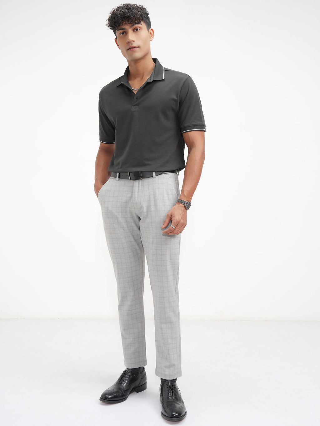 Highlander Men Grey Solid Polo Collar T-Shirt - Grey - Image 2