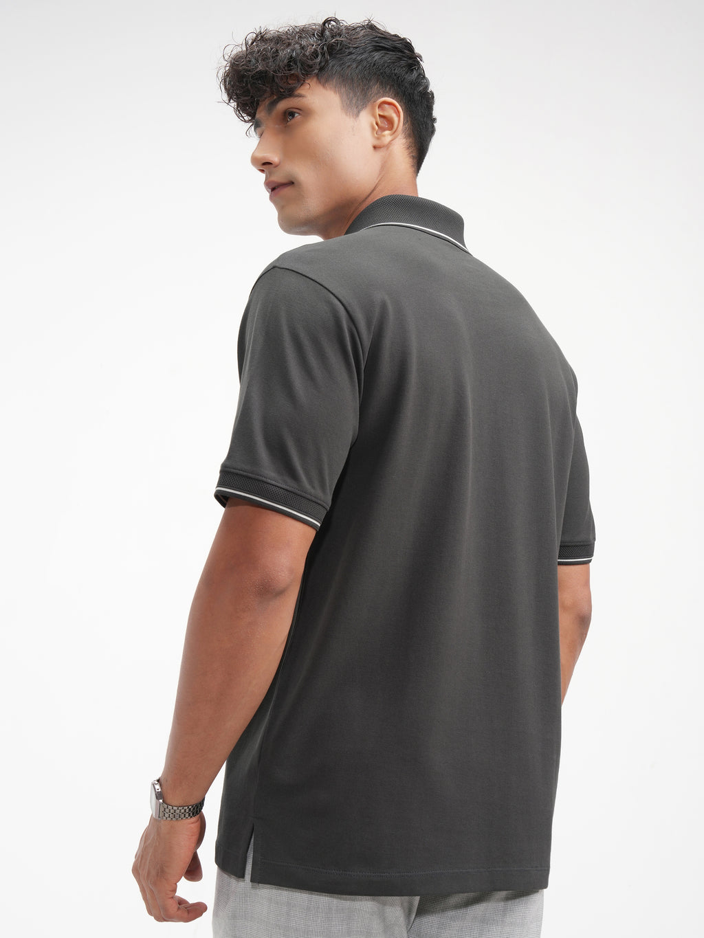 Highlander Men Grey Solid Polo Collar T-Shirt - Grey - Image 3