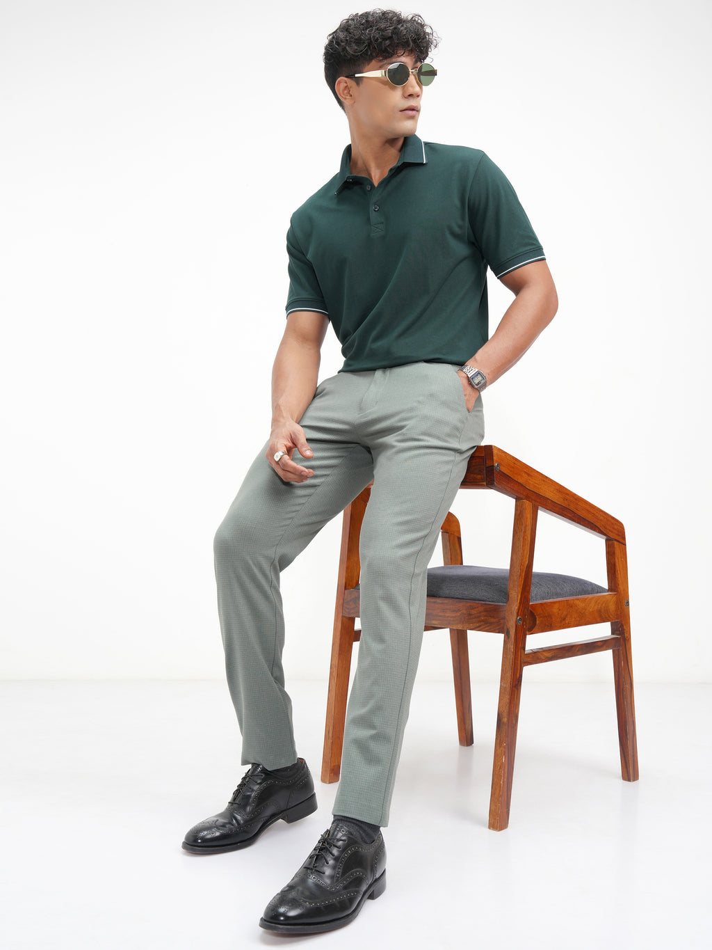 Highlander Men Green Solid Polo Collar T-Shirt - Green - Image 2