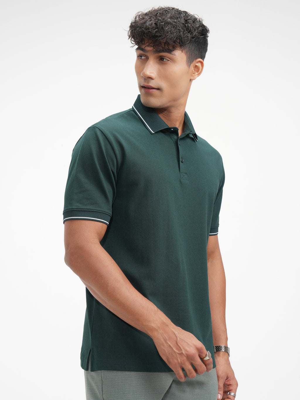 Highlander Men Green Solid Polo Collar T-Shirt - Green - Image 6