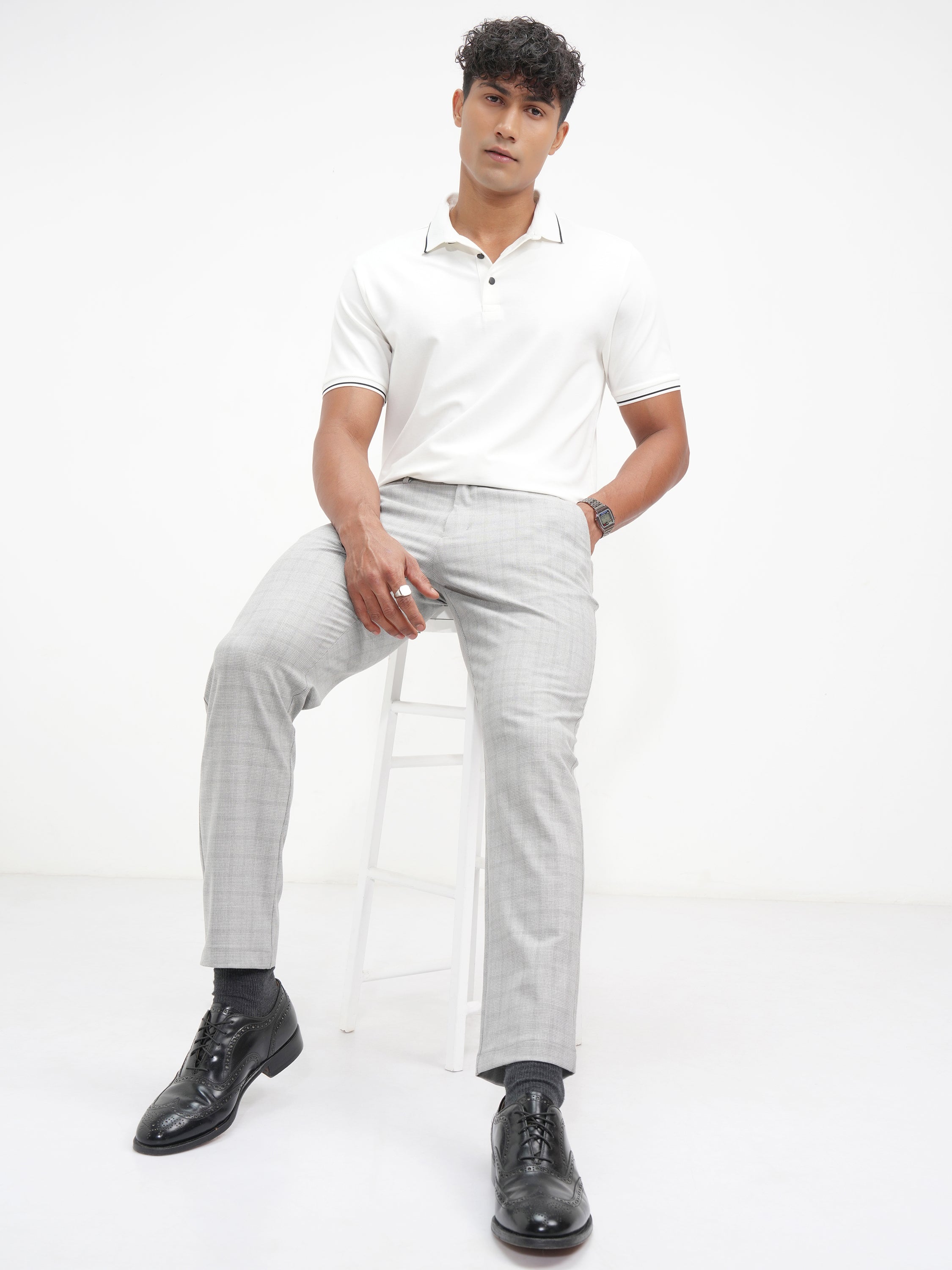 Highlander Men White Solid Polo Collar T-Shirt - White - Image 2