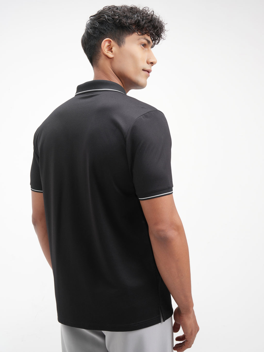 Highlander Men Black Solid Polo Collar T-Shirt - Black - Image 3