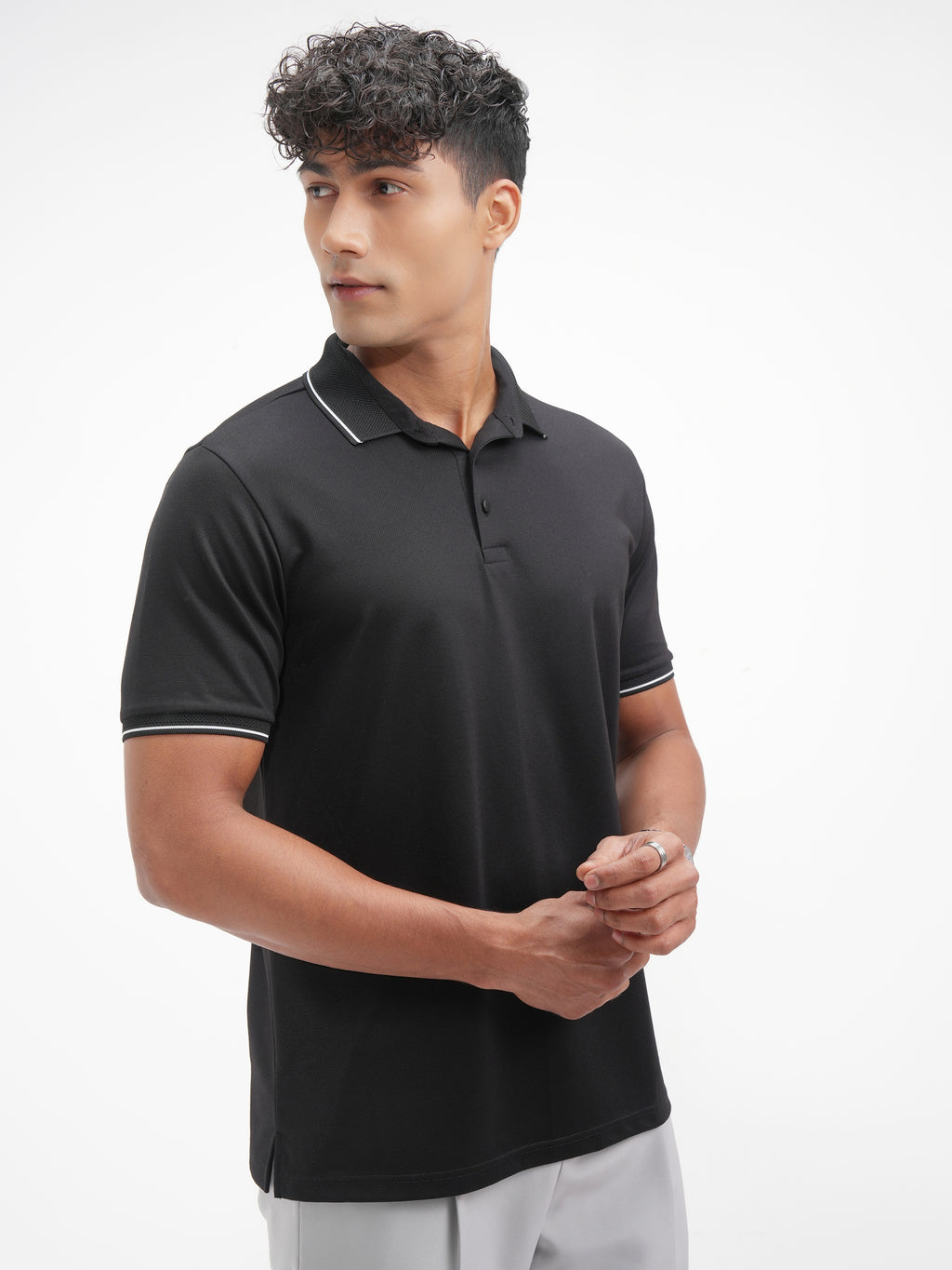 Highlander Men Black Solid Polo Collar T-Shirt - Black - Image 6