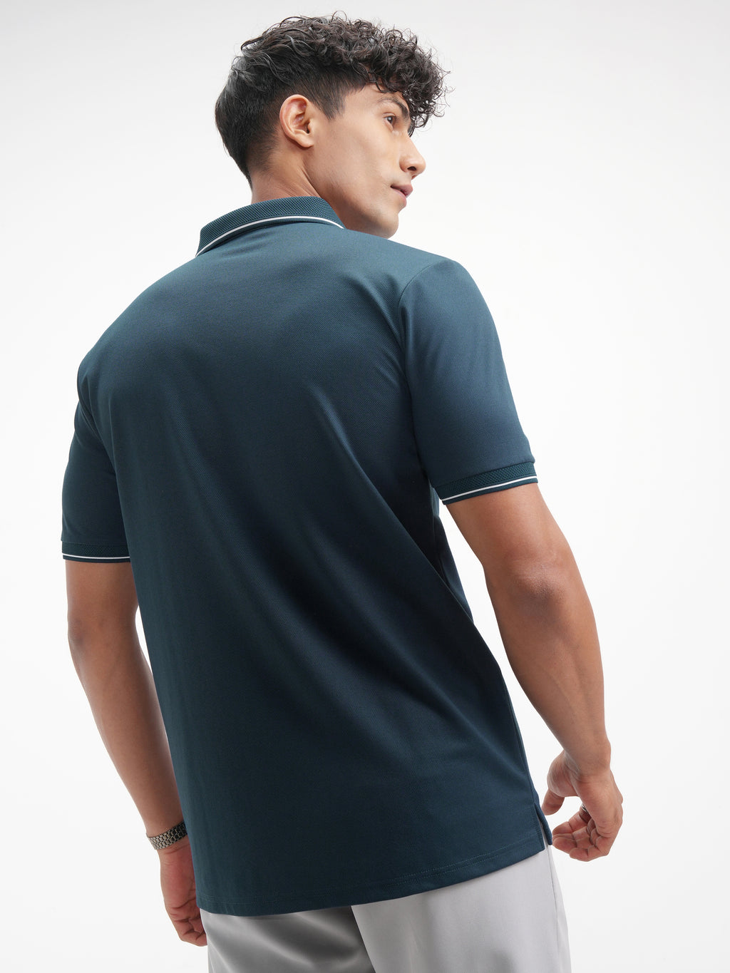 Highlander Men Navy Blue Solid Polo Collar T-Shirt - Navy Blue - Image 3