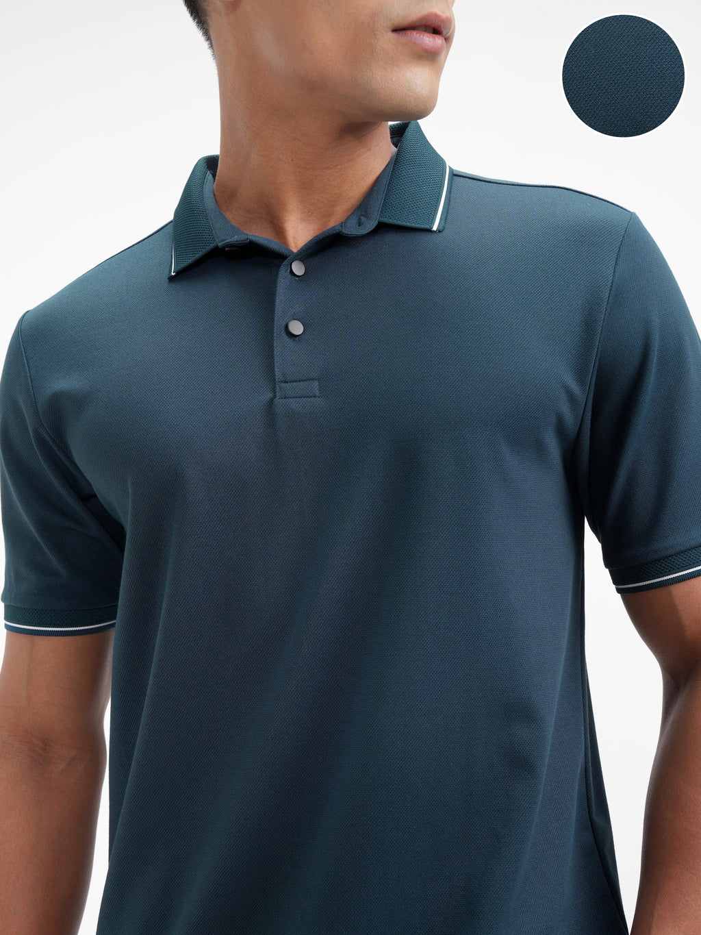 Highlander Men Navy Blue Solid Polo Collar T-Shirt - Navy Blue - Image 5