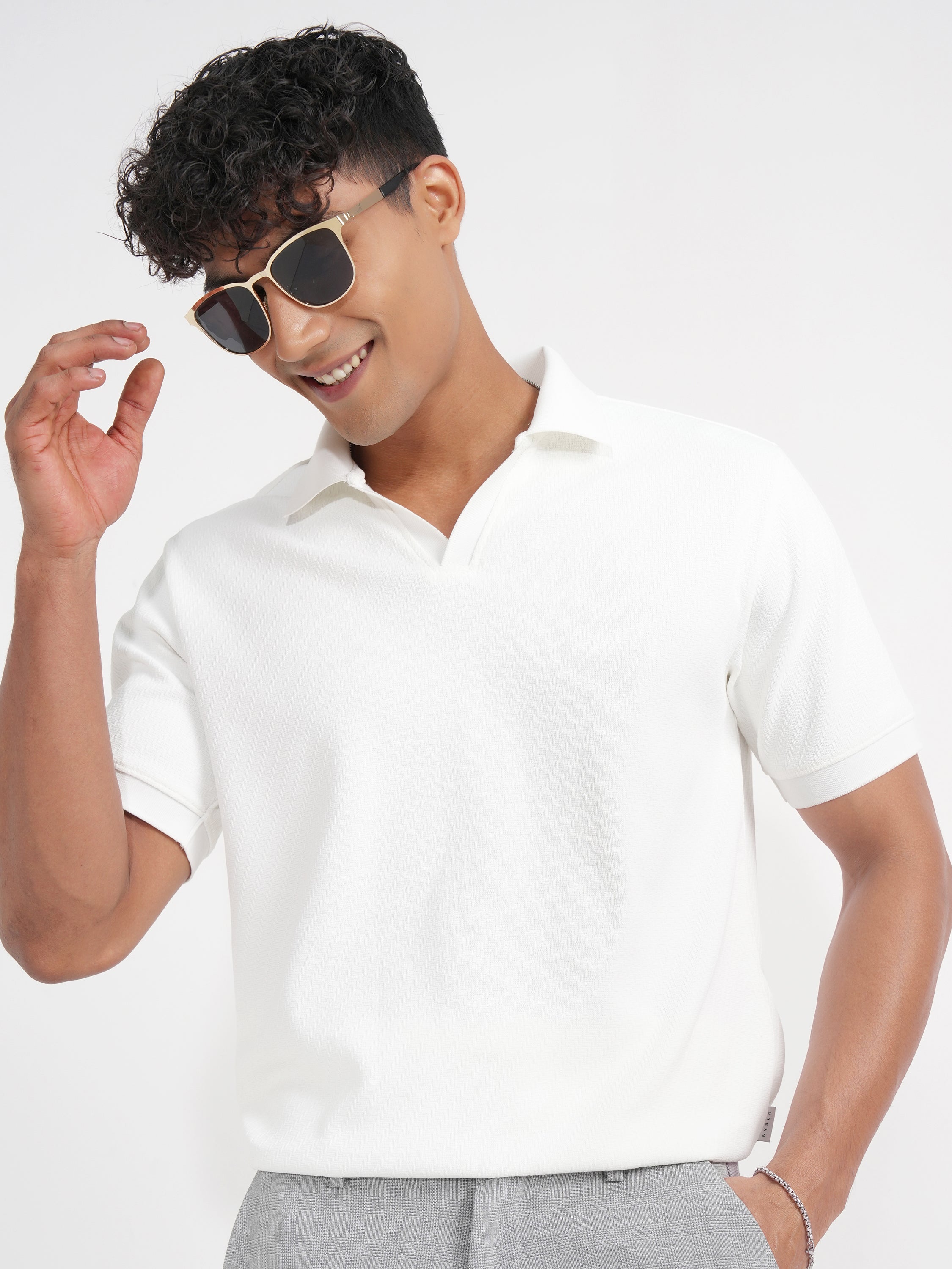 Highlander Men White Solid Polo Collar T-Shirt - White - Image 1