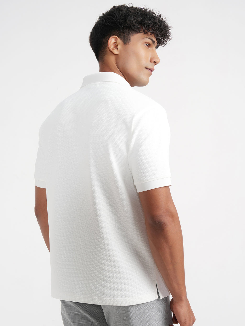 Highlander Men White Solid Polo Collar T-Shirt - White - Image 3