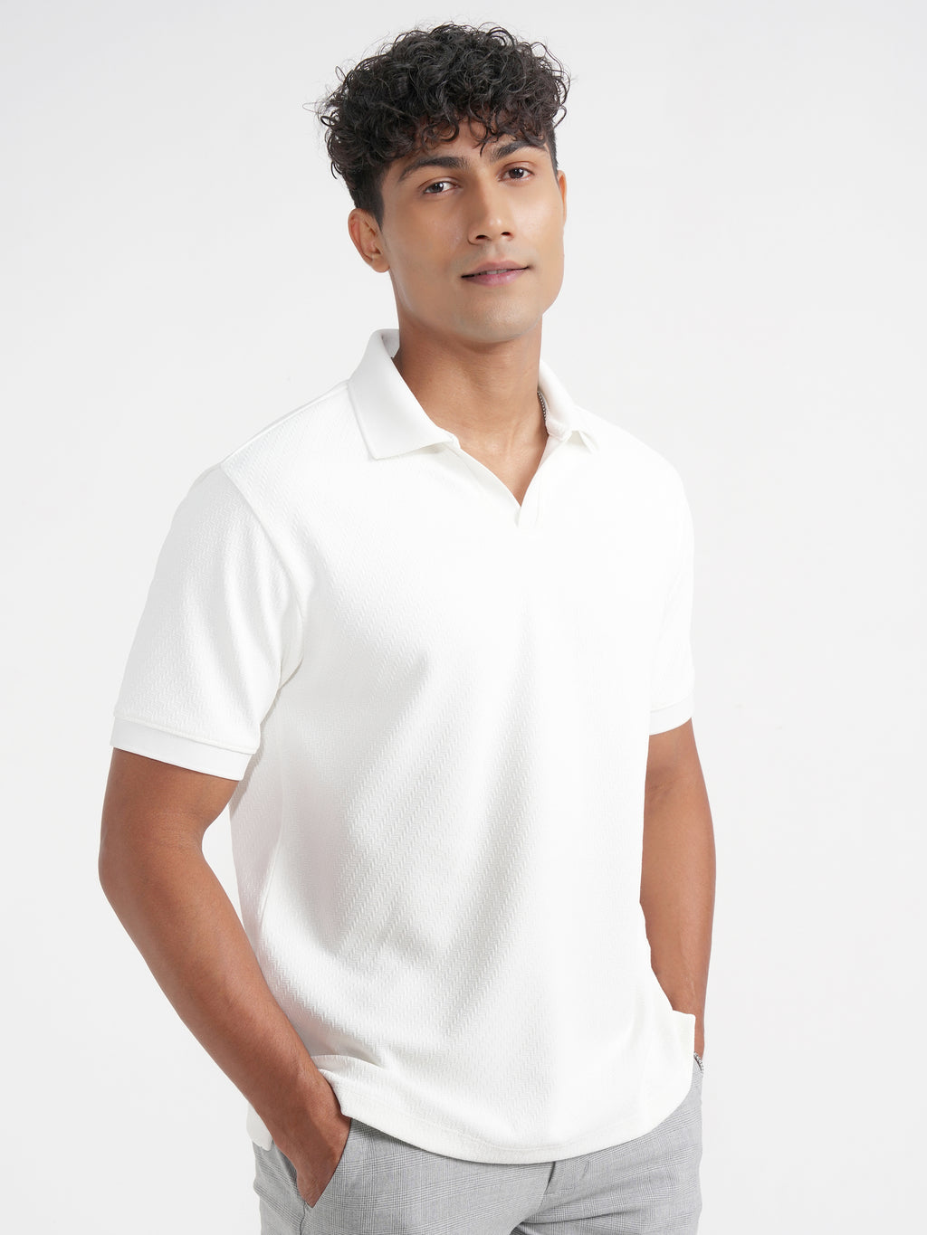 Highlander Men White Solid Polo Collar T-Shirt - White - Image 6