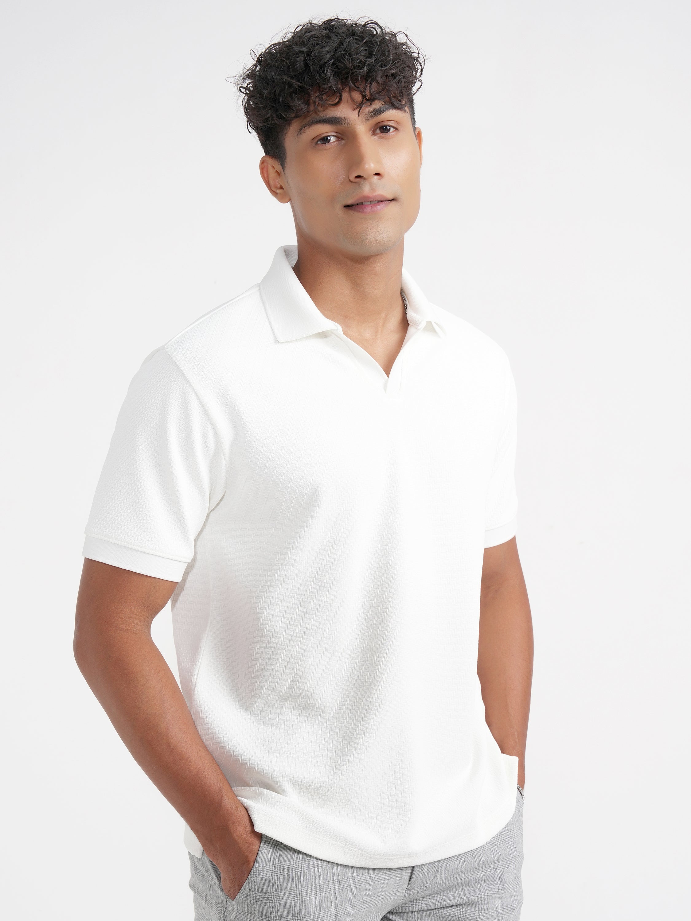 Highlander Men White Solid Polo Collar T-Shirt - White - Image 6