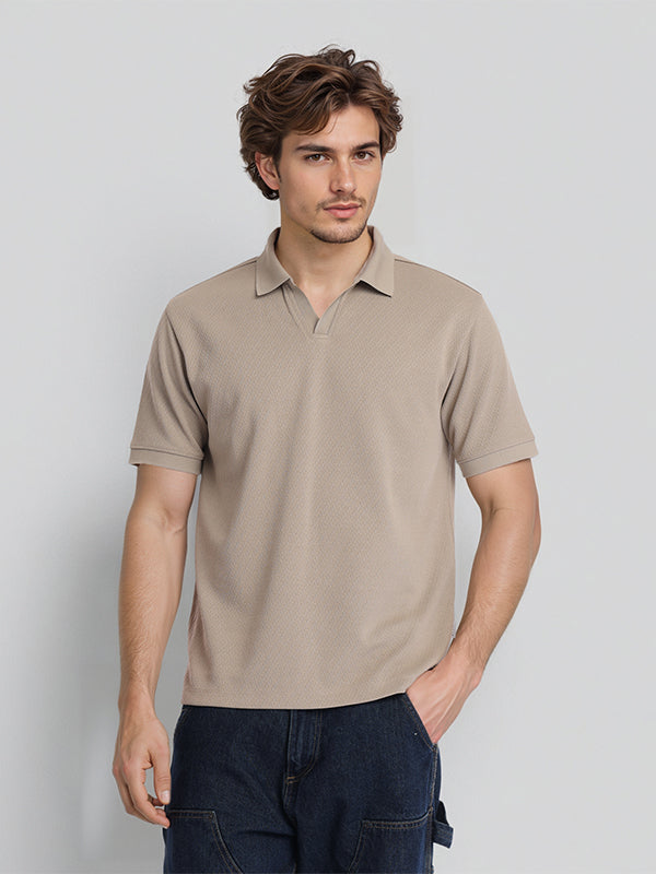 Highlander Men Beige Solid Polo Collar T-Shirt - Beige - Image 1